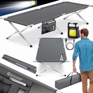 KESSER® Campingbett Klappbett Inkl.Tragetasche und Seitentasche Stabiles Feldbett 150 kg Belastbar Metallrohr 600D Oxfordgewebe Tragbar Liege Reise Bequem 
