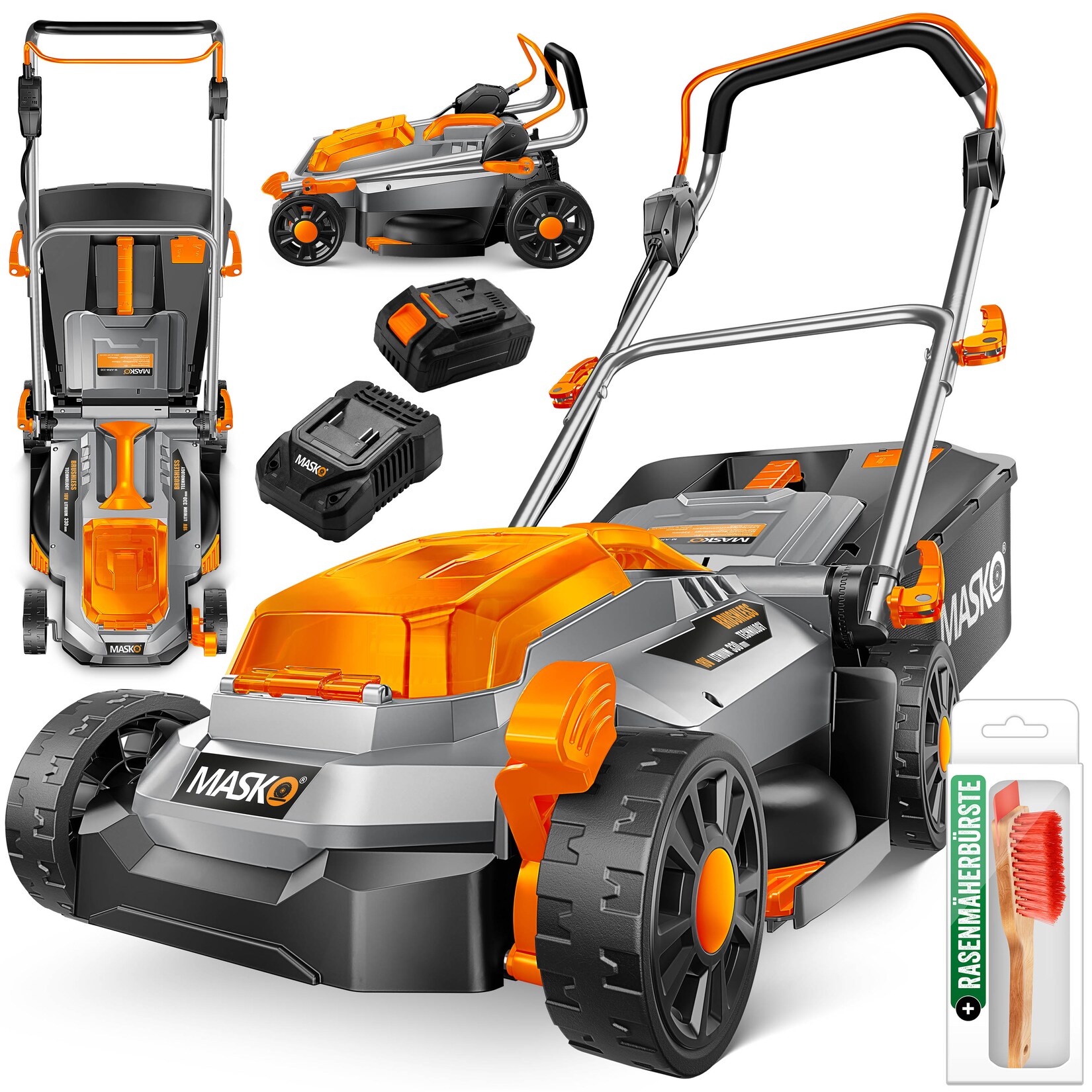 ® Akku Rasenmäher ECO-X10 inkl. 1 oder 2 Akkus Li-Ion Batterie 4 Ah & Doppel-Ladegerät – Rasentrimmer, 25-75mm Schnitthöhenverstellung, 33/37/43cm Schnittbreite, Inkl. Handschuhe & Bürste