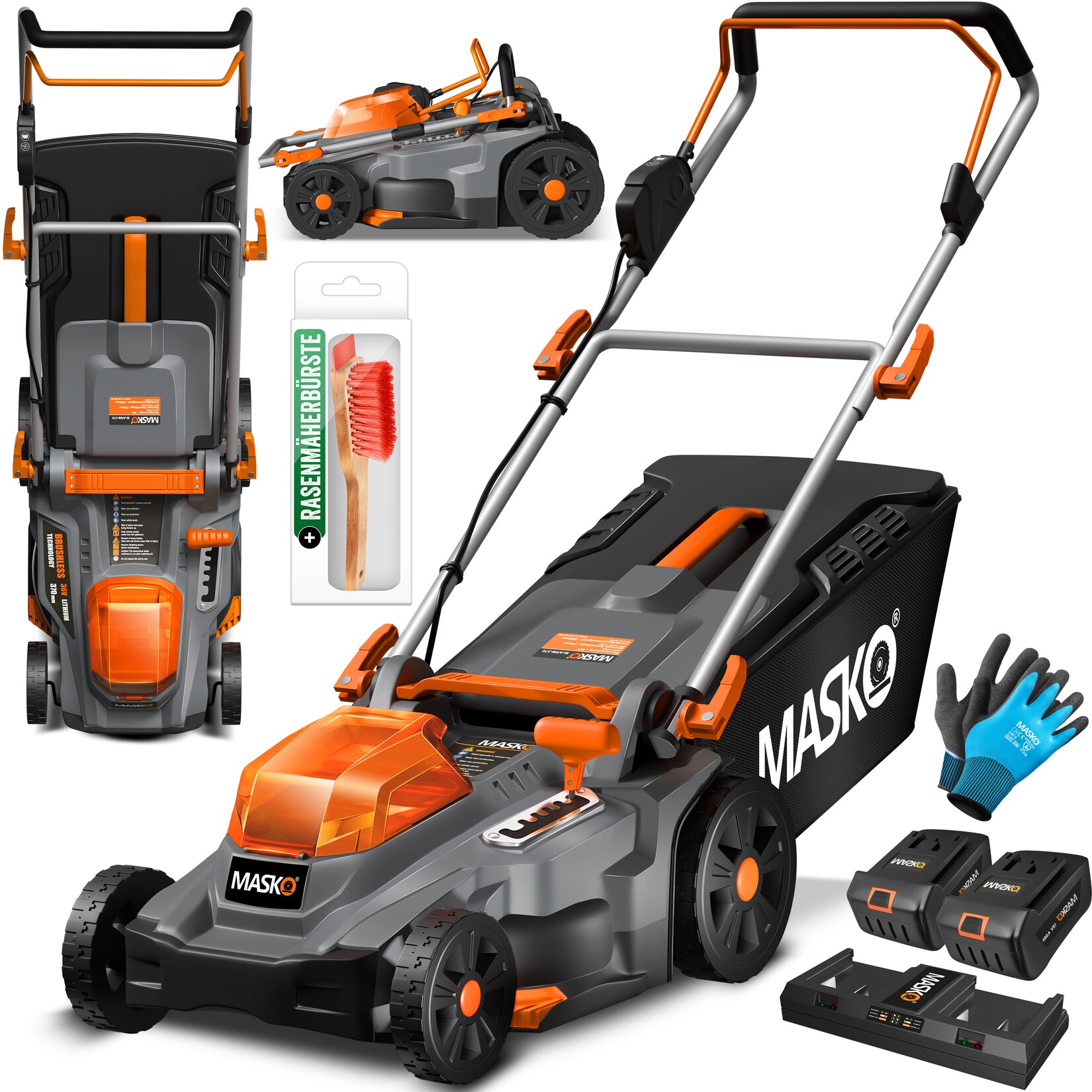 ® Akku Rasenmäher ECO-X10 inkl. 1 oder 2 Akkus Li-Ion Batterie 4 Ah & Doppel-Ladegerät – Rasentrimmer, 25-75mm Schnitthöhenverstellung, 33/37/43cm Schnittbreite, Inkl. Handschuhe & Bürste