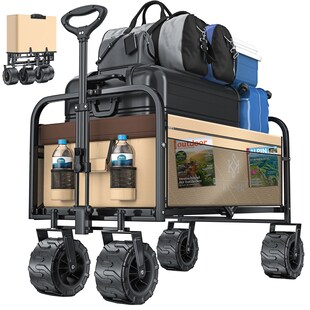 KESSER® Bollerwagen faltbar mit Breite Reifen Handwagen Transportkarre Gerätewagen | inkl. 2 Netztaschen | klappbar | Kunststoff-Reifen | bis 150 kg Tragkraft transportwagen Gartenanhänger 