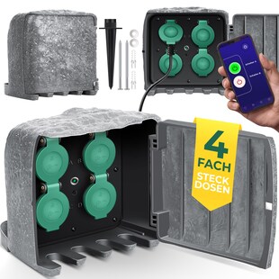 KESSER® Gartensteckdose Steinoptik mit 4 Steckplätzen - mit WiFi Funktion Steuerung per App - Inkl.Erdspieß, Mehrfachsteckdosen aussen mit 3m Verlängerungskabel Außensteckdose IP44 Dämmerungssensor 