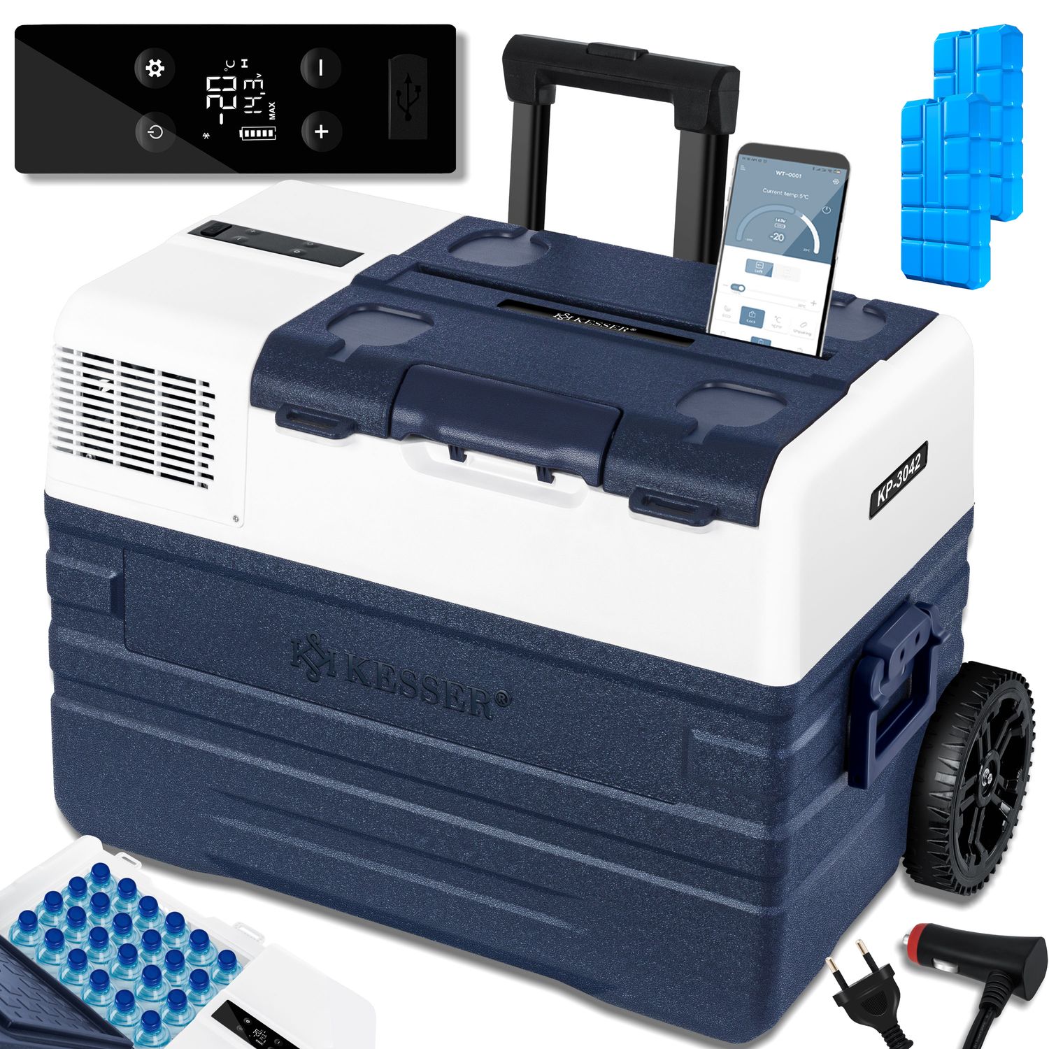 KESSER&reg; Kompressor K&uuml;hlbox elektrisch Gefrierbox, Mit APP-Steuerung USB-Anschluss 12/24 V 230V, +Teleskopstange R&auml;der K&uuml;hlschrank K&uuml;hlung bis -20 &deg;C f&uuml;r Auto, Lkw, Boot, Reisemobil, Camping 