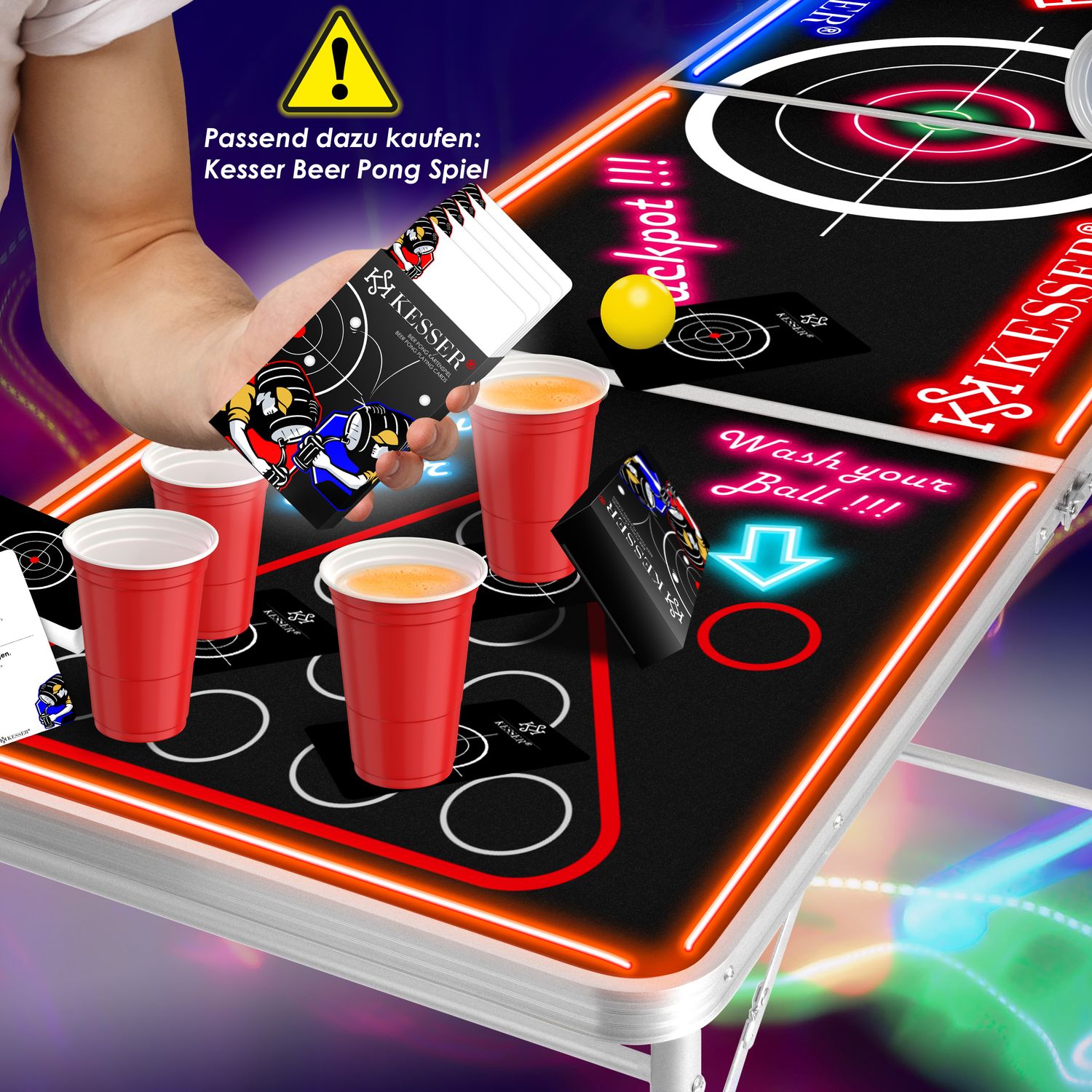 KESSER® Cerveza Pong Juego de mesa con juego de cartas Juego de beber