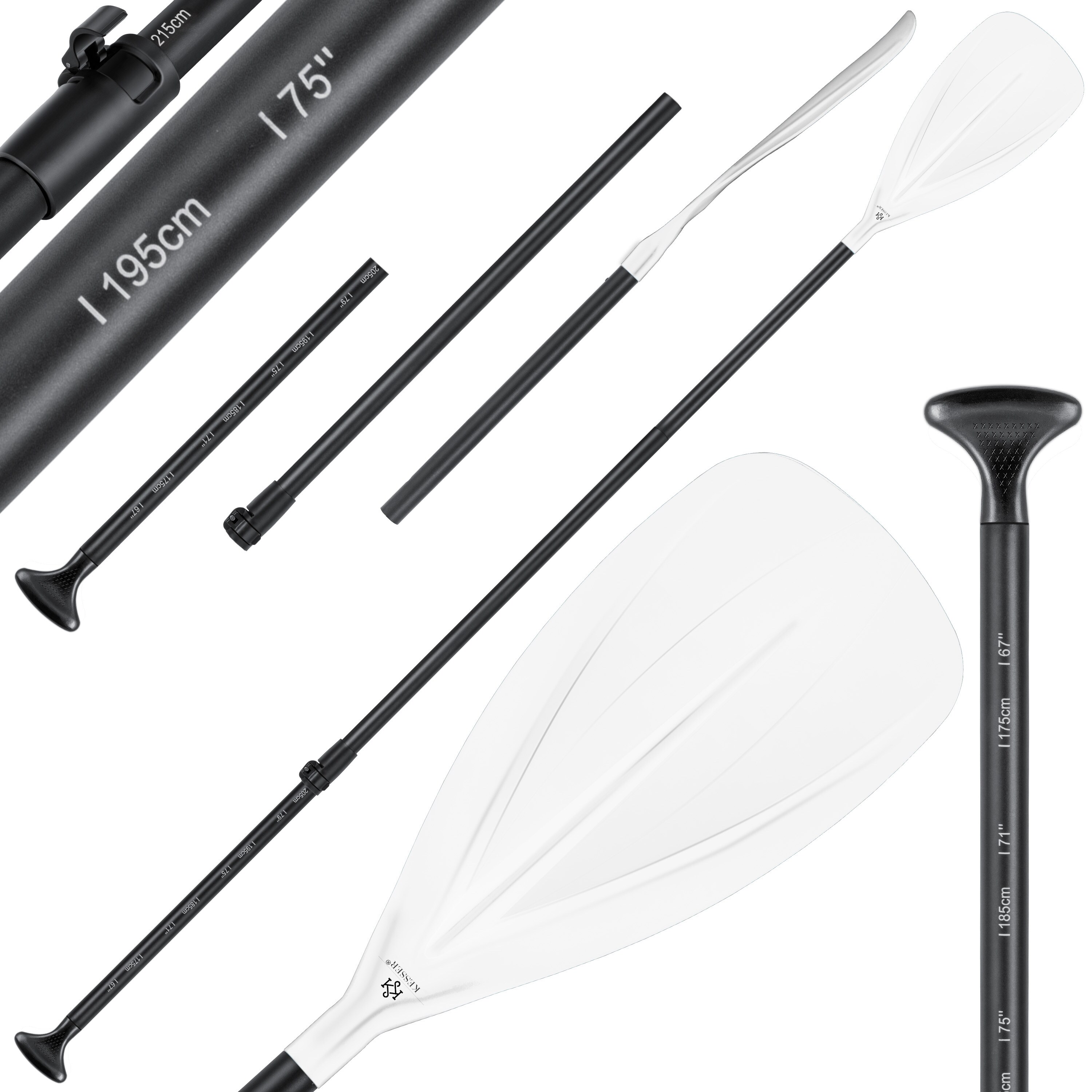 KESSER&reg; Paddle - 3-teilig f&uuml;r Kayak SUP Stand-Up Paddling Board Stechpaddel, Verstellbar Teleskop 165cm-215cm Aluminum f&uuml;r Stand Up Paddel Kajakfahren Surfboard Boot Anti-Rutsch Stecksystem 