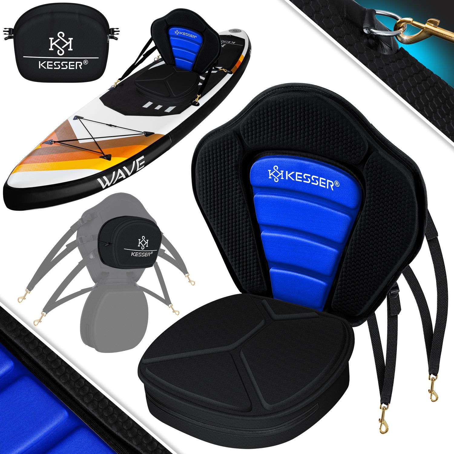 KESSER&reg; Kajak-Sitz Premium f&uuml;r SUP Board Stand Up Paddle Surfboard Sitz - Inkl. Mit Tasche - SUP Paddling Paddelboards Gepolsterte Sitz 32x38cm, R&uuml;ckenlehne 51x45cm schnell und einfach montiert 