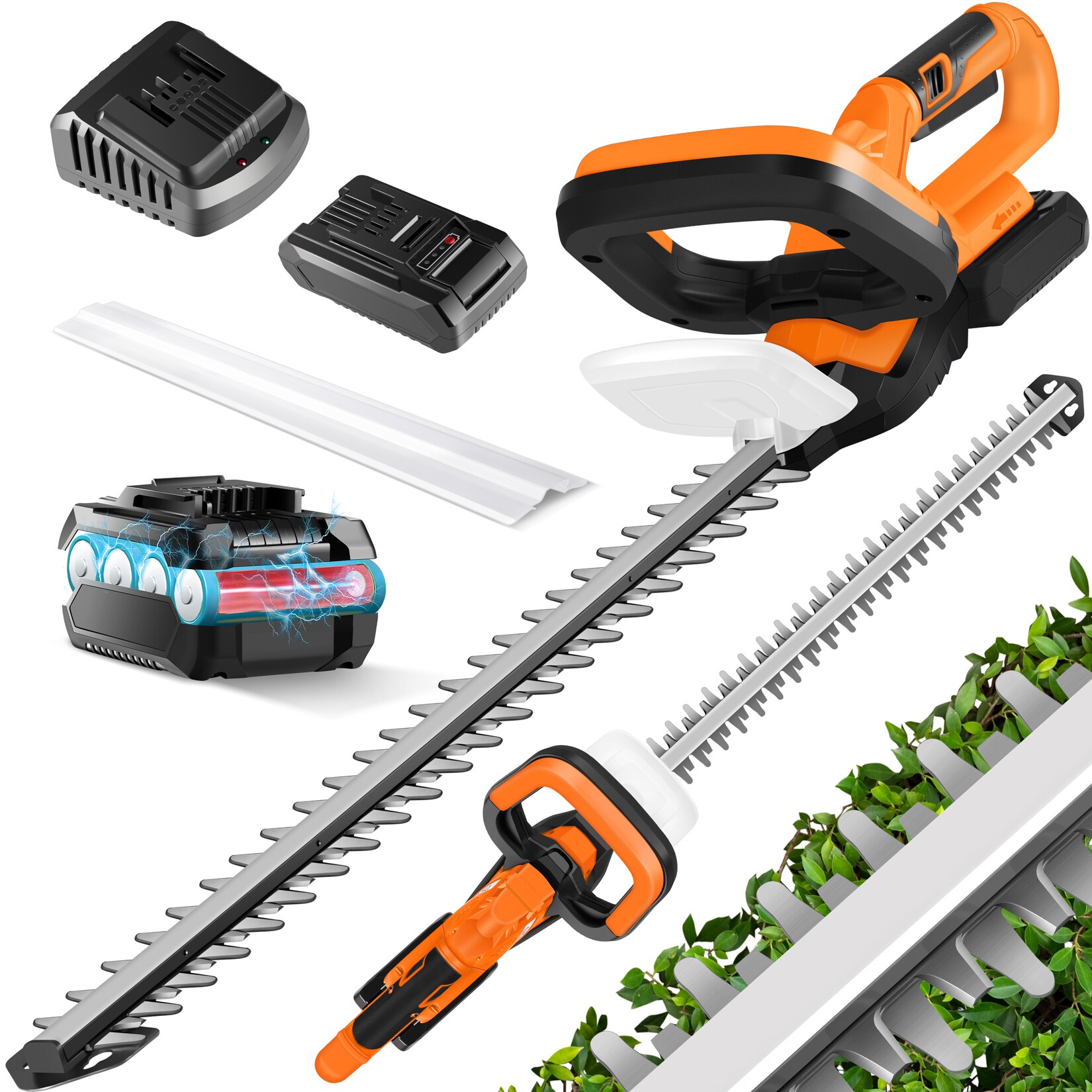 ® Akku Heckenschere Profi Hecken & Strauchschere 57cm Schnittlänge Inkl. 21V Akku 2,0 Ah & Ladegerät kabellos&nbsp;Elektro-Heckenschere 27mm Zahnabstand Dual Schnittklingen Verstellbarer Griff