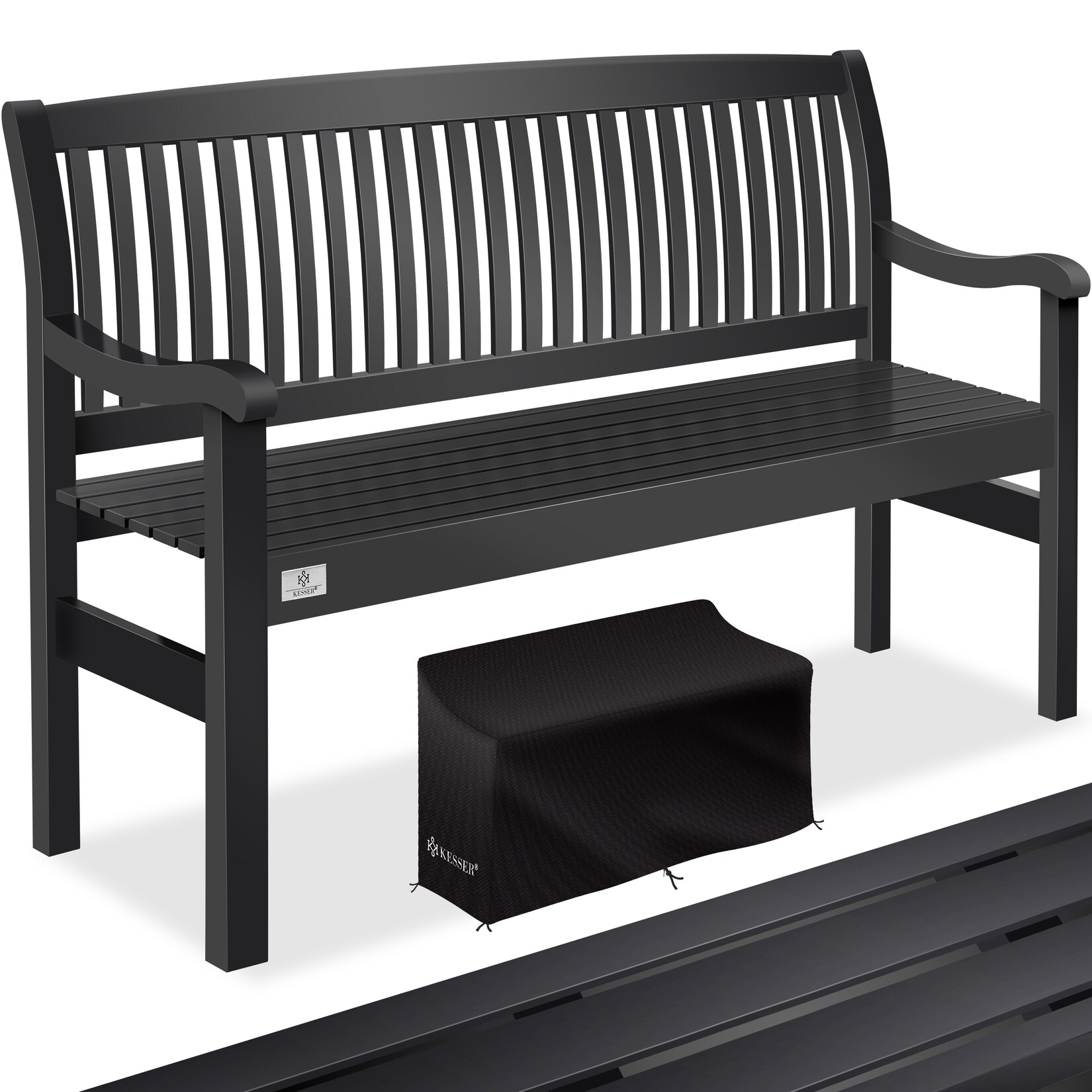 ® Gartenbank Holz Holzbank wetterfest   Für 3 bis 4 Personen   Parkbank aus Massivholz   Sitzbank  belastbar   Balkonbank Bank für Balkon Terrasse & Garten inkl. Cover