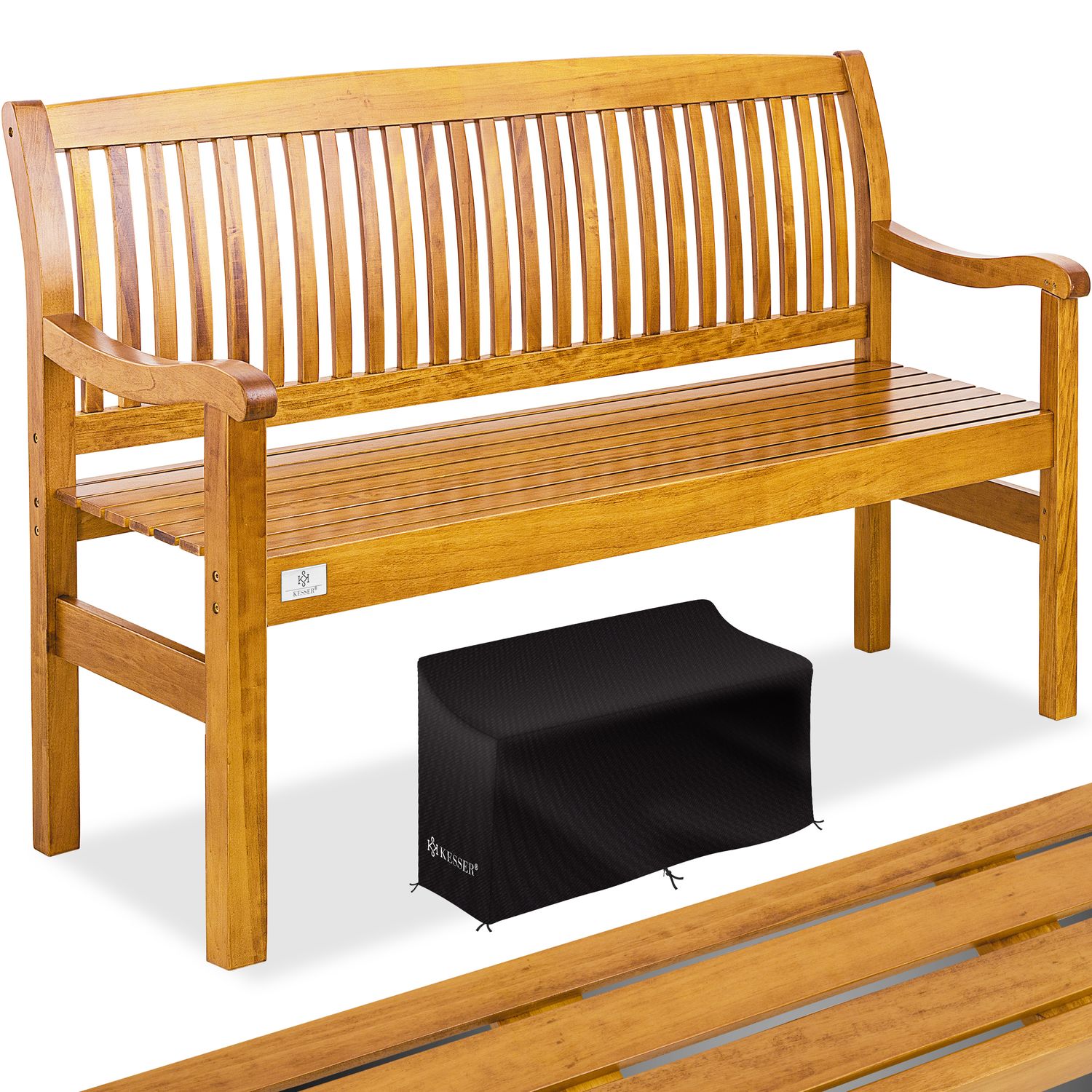 KESSER&reg; Gartenbank Holz Holzbank wetterfest | F&uuml;r 3 bis 4 Personen | Parkbank aus Massivholz | Sitzbank 320 kg belastbar | Balkonbank Bank f&uuml;r Balkon Terrasse & Garten inkl. Cover 
