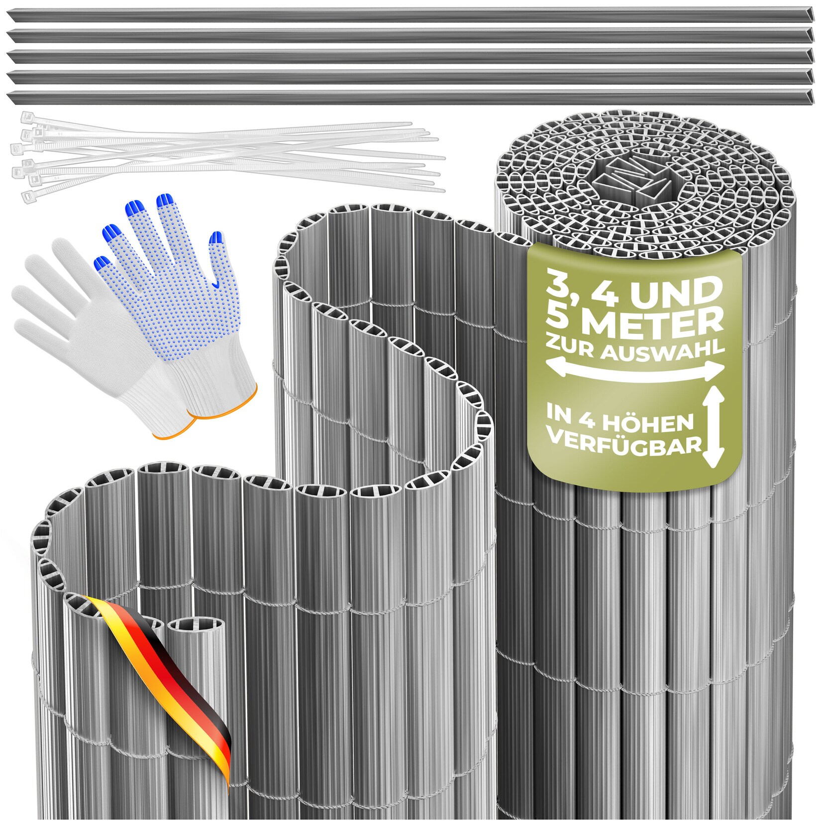 ® PVC Sichtschutzmatte Sichtschutzzaun Balkonverkleidung Windschutz verstärkte Lamellen für Garten Balkon & Terrasse Balkonumrandung inkl Kabelbindern, Abdeckung & Handschuhe