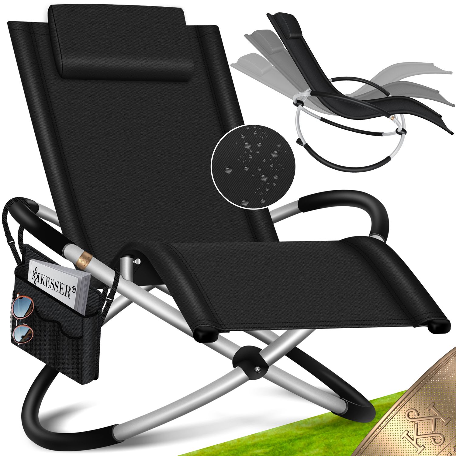 KESSER&reg; Relaxliege Liegestuhl | Gartenliege | Gartenstuhl | Klappstuhl faltbar | Schwungliege | Schaukelsessel | ergonomische Relaxsessel | wetterfest | 180 kg Belastung | 174 x 78 x 89 cm 