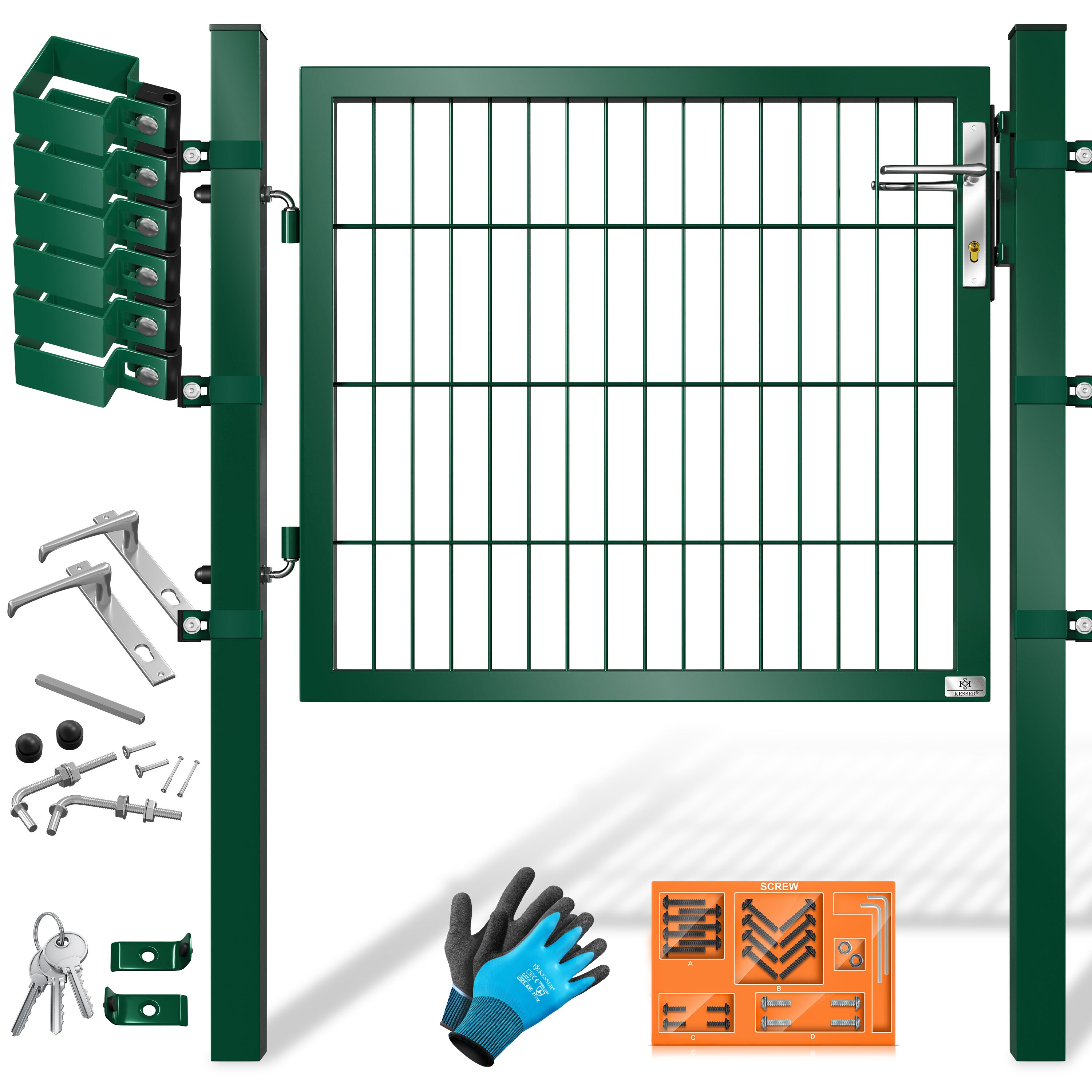KESSER&reg; Gartentor Premium Gartent&uuml;r aus Metall verzinktem Stahl, Gartent&uuml;r f&uuml;r Stabmattenzau Zauntor, Hoftor, inkl. Pfosten mit Schloss T&uuml;rklinke und Schl&uuml;ssel 