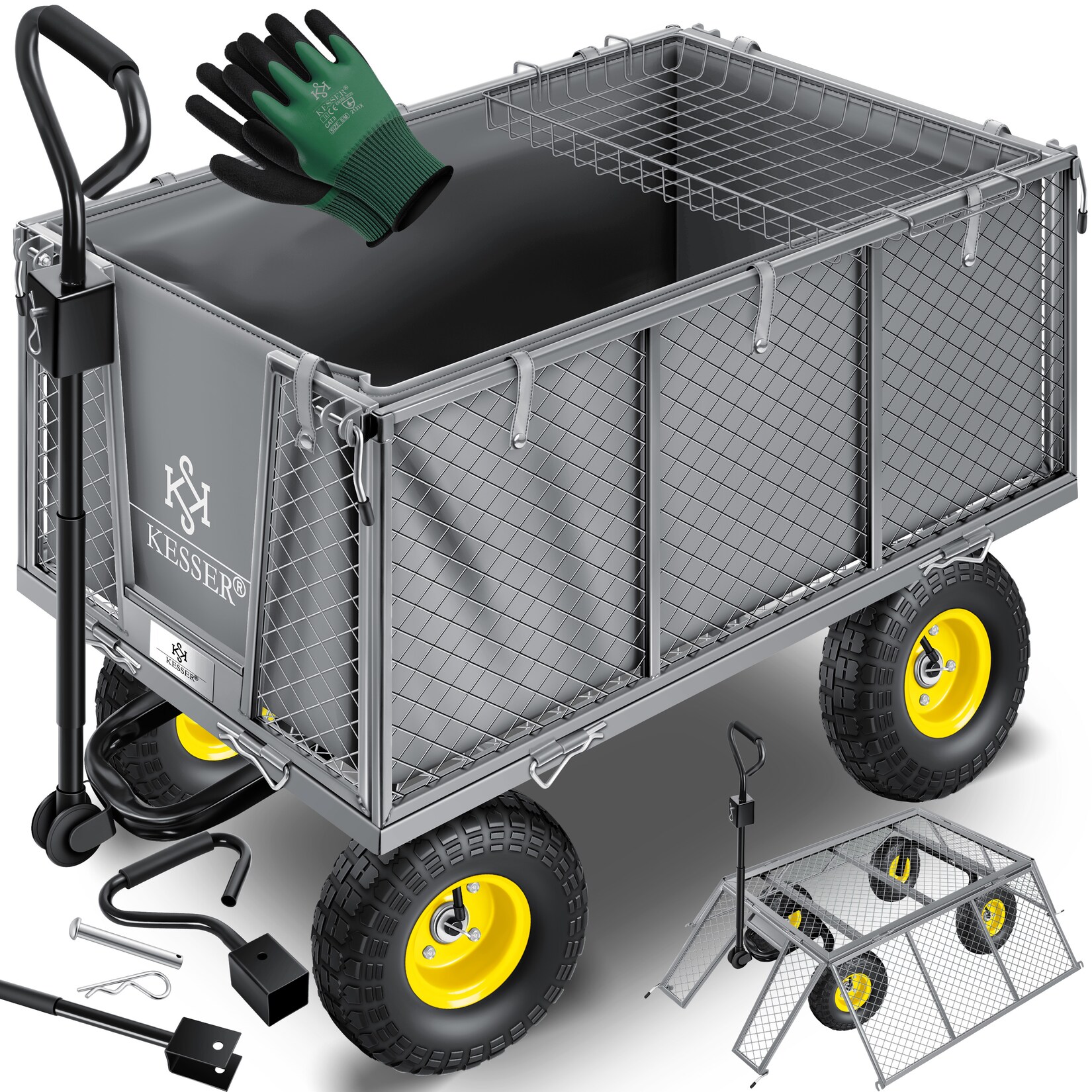 KESSER® Bollerwagen 550kg belastbar Gartenwagen Transportwagen Gartenkarre herausnehmbare Plane Gerätewagen Handwagen vielseitig einsetzbar …