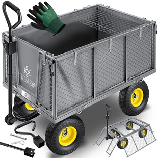 KESSER® Bollerwagen 550kg belastbar Gartenwagen Transportwagen Gartenkarre herausnehmbare Plane Gerätewagen Handwagen vielseitig einsetzbar inkl. Handschuhe 