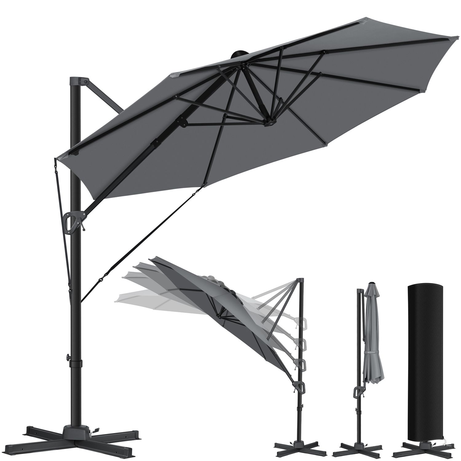 KESSER&reg; Sonnenschirm Ampelschirm SUN Rund XL &Oslash;330 cm Inkl. Abdeckung + Windsicherung 7-Fach Verstellbar Drehbar Neigbar Kippbar Gro&szlig; 360&deg; Drehbar Gartenschirm mit Kurbel Sonnenschutz UV50+ 