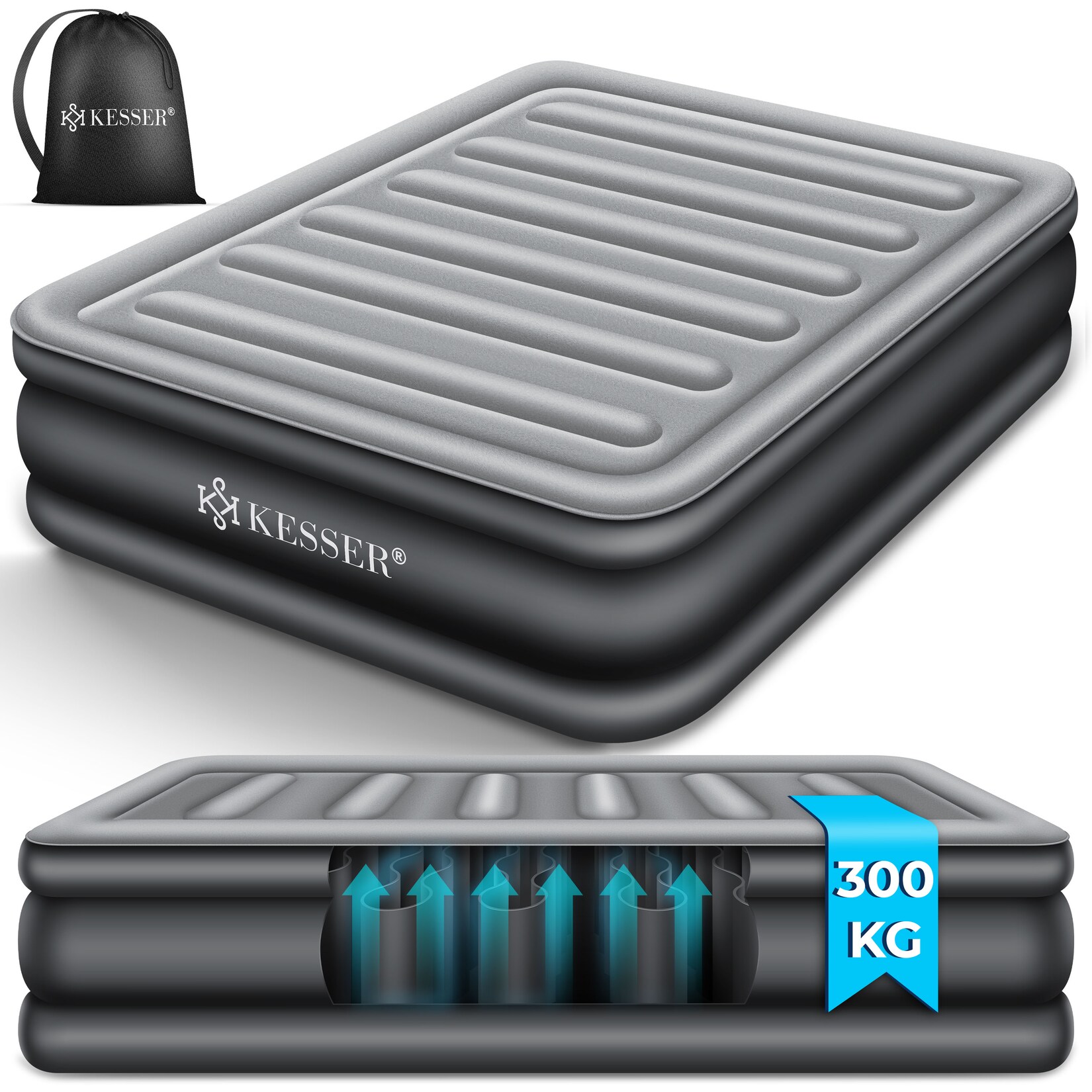 KESSER® Aufblasbare Matratze Luftbett mit eingebauter elektrischer Pumpe integrierte erhöhte aufblasbare Matratze für Übernachtungsgäste mit Aufbewahrungstasche