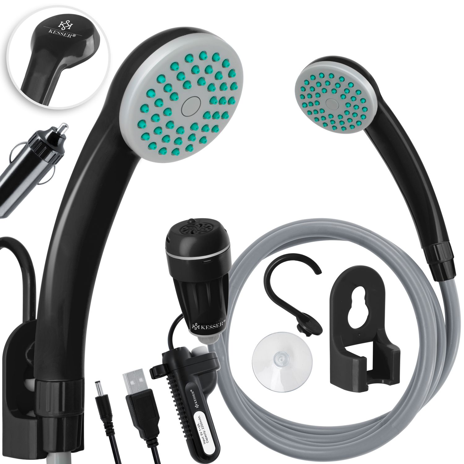 KESSER&reg; Campingdusche mit Akku Tauchpumpe Handbrause 2200mAh-Lithium-Akku, USB-Ladekabel , f&uuml;r Camping Garten - Auto - Outdoor , Hundedusche , Autoreinigung ,  12V Pumpe 