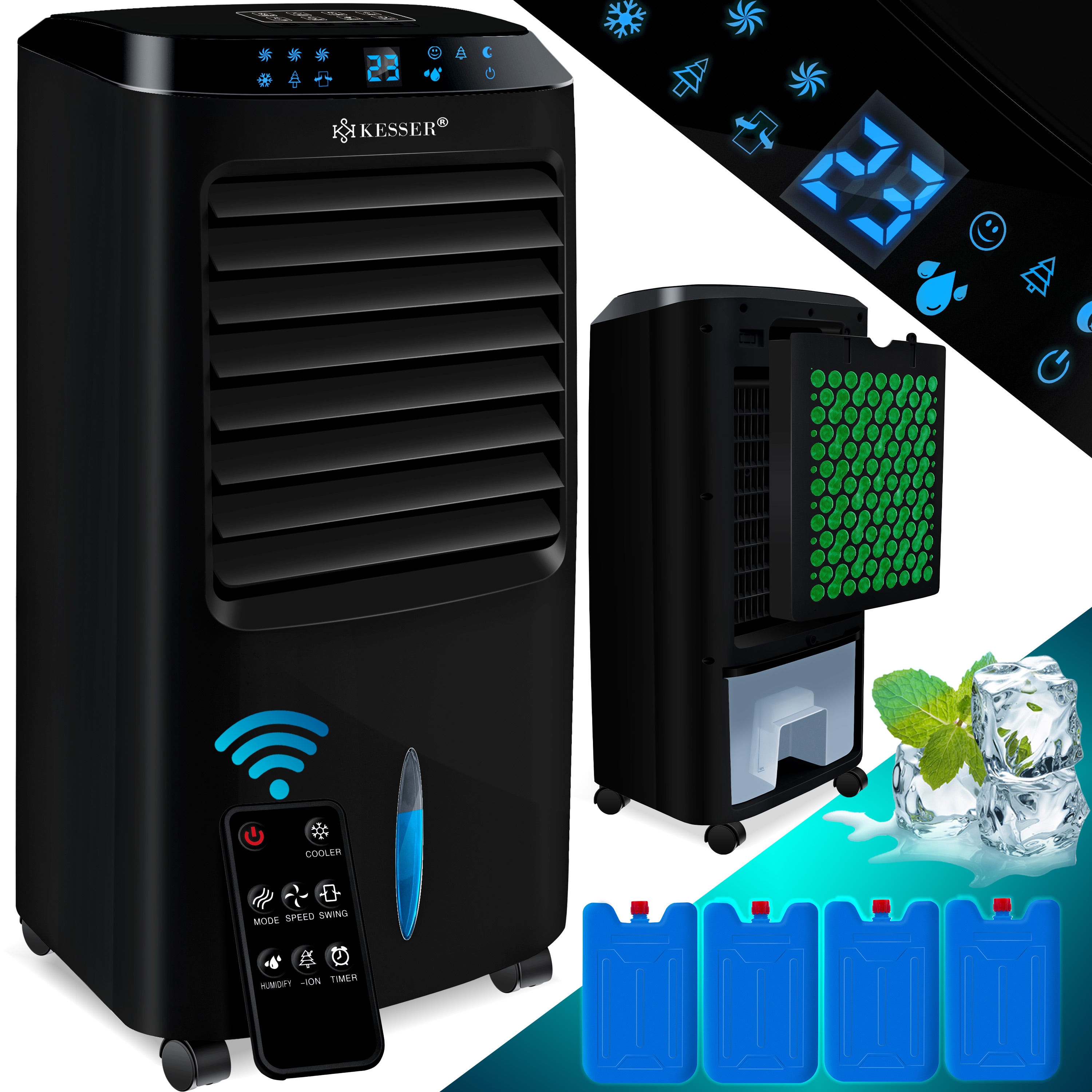 KESSER&reg; 4in1 Mobile Klimaanlage | Fernbedienung | Klimager&auml;t | Ventilator Klimaanlage | 10 L Tank | Timer | 3 Stufen | Ionisator Luftbefeuchter | Luftk&uuml;hler | 