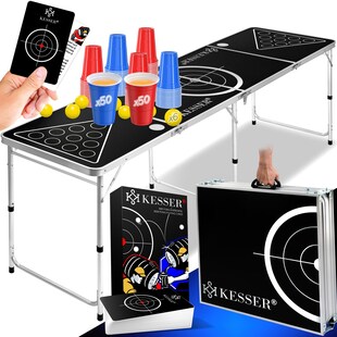 KESSER® Beer Pong Tisch Set mit Kartenspiel Trinkspiel - inkl. 100 Becher (50 Rot & 50 Blau), 6 Bälle + Regelwerk Partyspiele Table Höhenverstellbar Klappbarer 