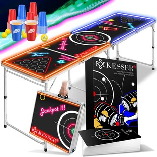 KESSER® Beer Pong Tisch Set mit Kartenspiel Trinkspiel - inkl. 100 Becher (50 Rot & 50 Blau), 6 Bälle + Regelwerk Partyspiele Table Höhenverstellbar Klappbarer 