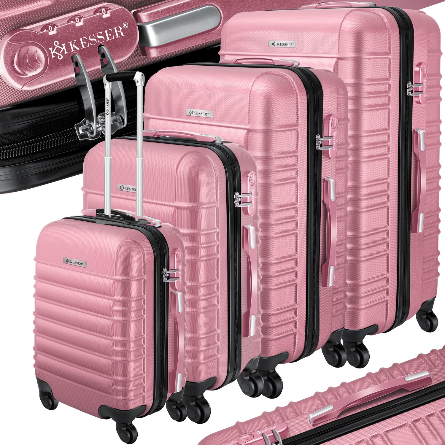 KESSER&reg; 4tlg. Hartschalenkofferset Hartschalenkoffer Reisekoffer Set Reisekofferset Trolley Koffer Inkl. Kofferwaage + Gep&auml;ckanh&auml;nger Rollkoffer Schloss 4 Rollen ABS-Hartschale Teleskopgriff S-M-L-XL 