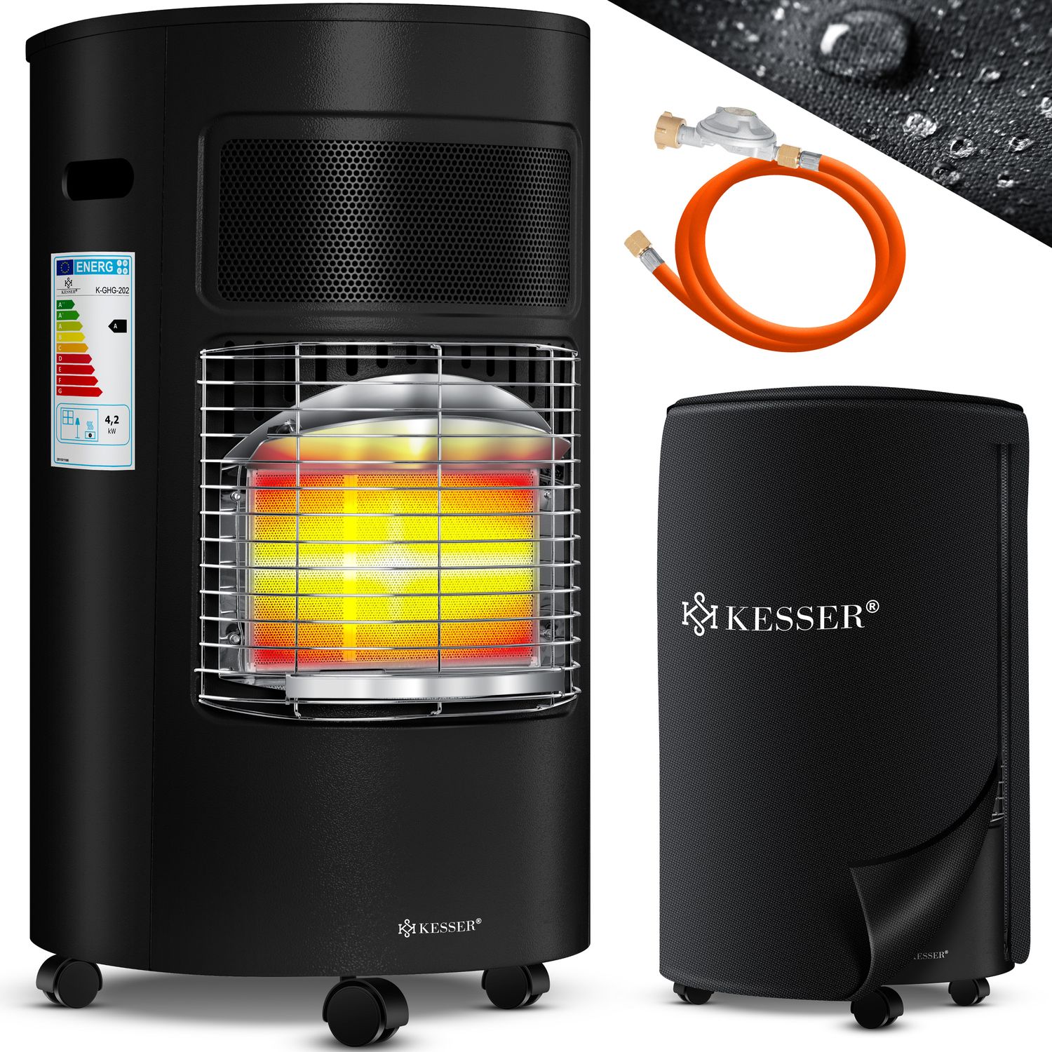 KESSER&reg; Gasheizer Keramik 4200 Watt Gas Heizstrahler inkl. Gasdruckregler Gasschlauch - Gasheizofen inkl. Schutzh&uuml;lle Gasheizger&auml;t, Infrarot Keramikbrenner, Butan- oder Propangasflaschen 