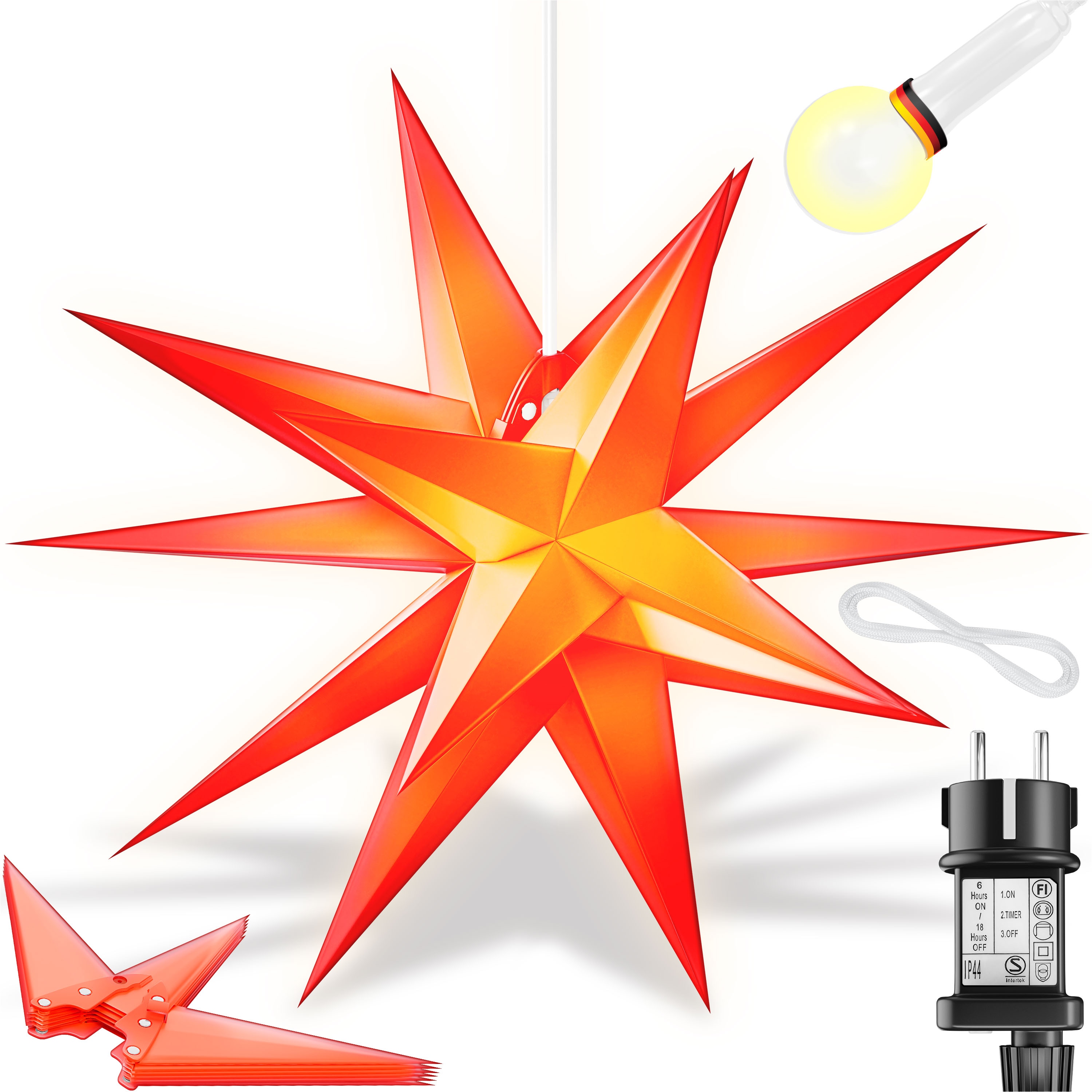 KESSER&reg; Leuchtstern 3D, LED Weihnachtsstern mit Timer f&uuml;r innen und au&szlig;en, Adventsstern Beleuchtet h&auml;ngend Stern + Warmwei&szlig; Licht 