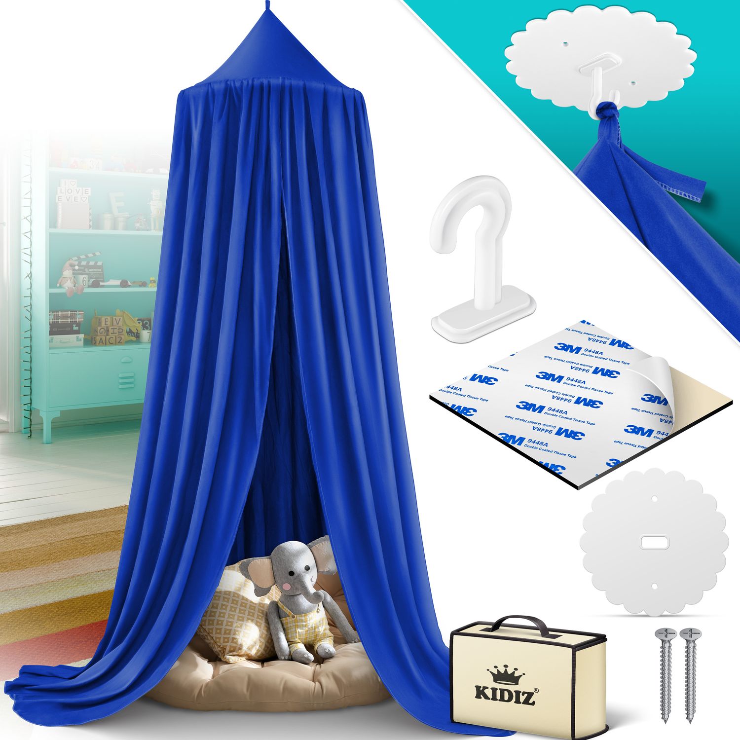 KIDIZ&reg; Baldachin Kinderzimmer Betthimmel babybett f&uuml;r Schlafzimmer Inkl. Aufbewahrungstasche | ohne Bohren | Sauml&auml;nge ca. 270cm | Moskitonetz Insektenschutz Kinder Spielzelte 