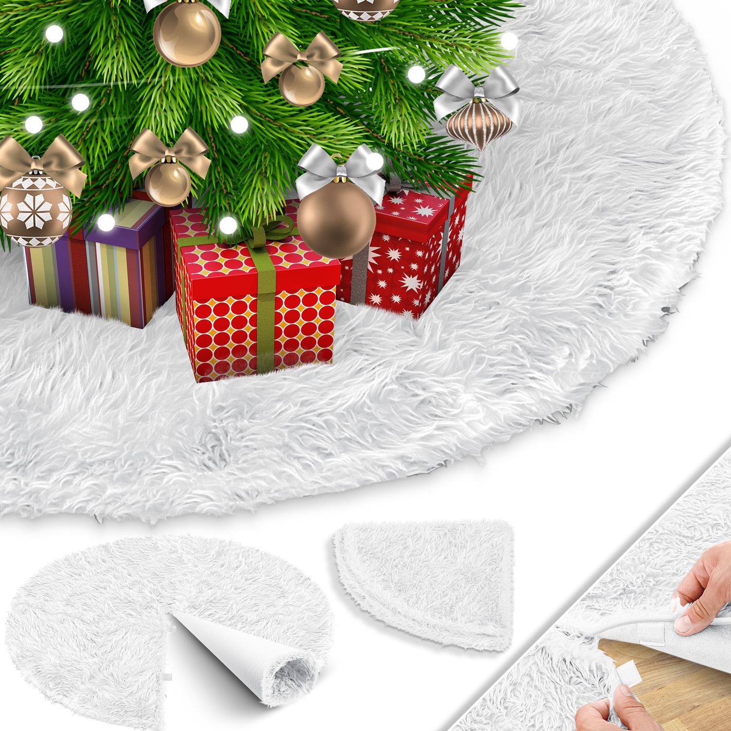 KESSER&reg; Weihnachtsbaumdecke Tannenbaum Decke Christbaumdecke Kunstfell Rund Teppich Filz Pl&uuml;sch f&uuml;r Schnee Christbaum Weihnachtsbaum Deko Dekorationen 