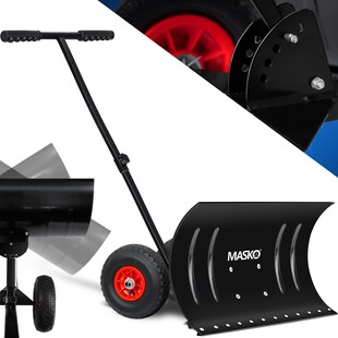 MASKO® Schneeschaufel auf Rädern höhenverstellbar - 5-Fach Höhenverstellbar Schneeräumen, rückenschonender Schneeschieber, Schneeschild 75 cm Arbeitsbreite-Höhe 42 cm, platzsparend zusammenklappbar 