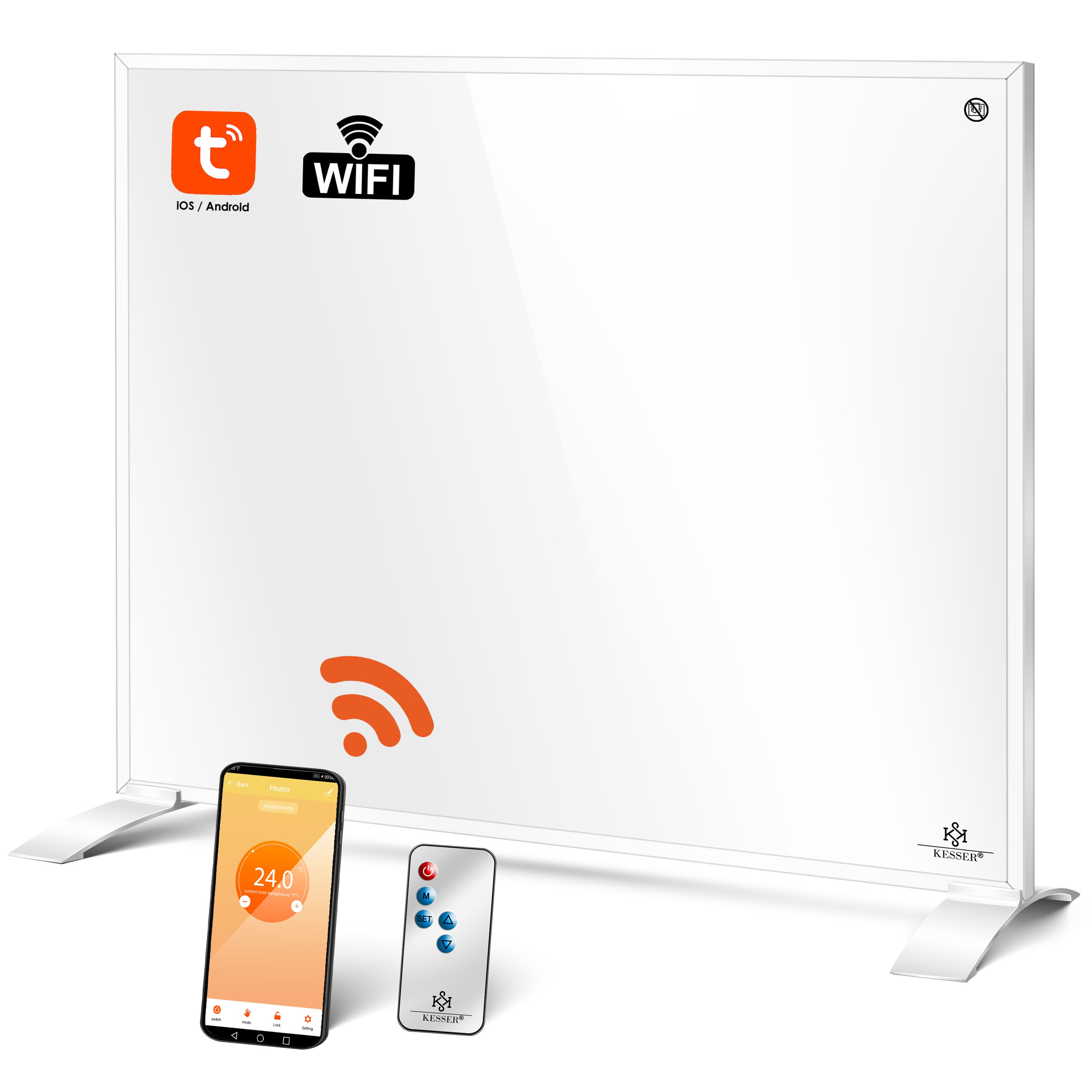 KESSER&reg; Infrarotheizung Energiesparend Infrarot 2in1 Standger&auml;t & Wandmontage Elektroheizung mit Fernbedienung Thermostat & App-Steuerung Timer Elektrisch Heizpaneel Heizung Konvektor Standf&uuml;&szlig;e 