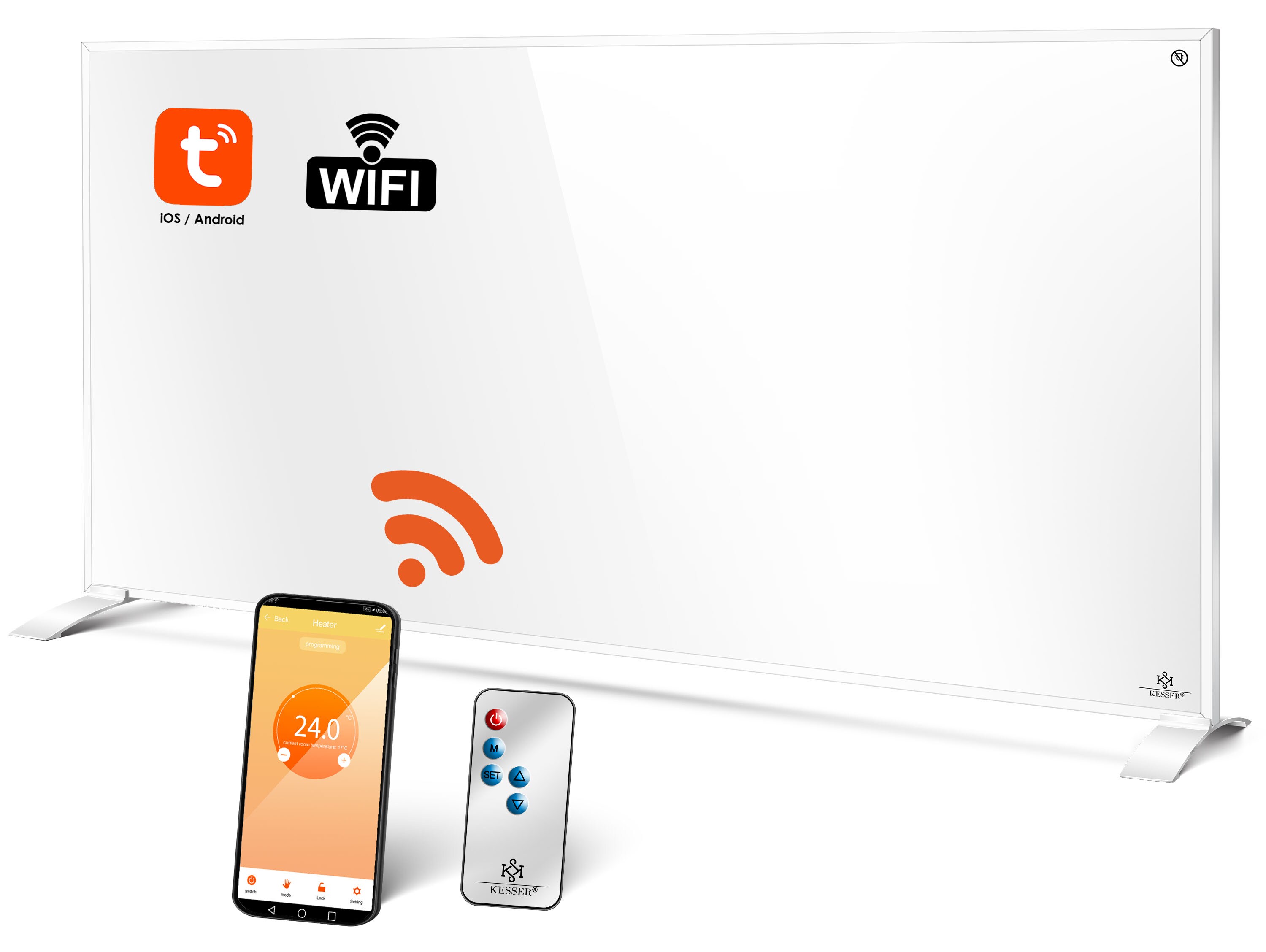 KESSER&reg; Infrarotheizung Energiesparend Infrarot 2in1 Standger&auml;t & Wandmontage Elektroheizung mit Fernbedienung Thermostat & App-Steuerung Timer Elektrisch Heizpaneel Heizung Konvektor Standf&uuml;&szlig;e 