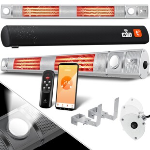 KESSER® Infrarot Heizstrahler 3000W IR-Gastro-Bar Inkl. LED Licht Terrassenstrahler Mit WiFi & Fernbedienung inkl. Schutzhülle Infrarotstrahler Quarzstrahler Terrassenheizer Wand-Heizstrahler 