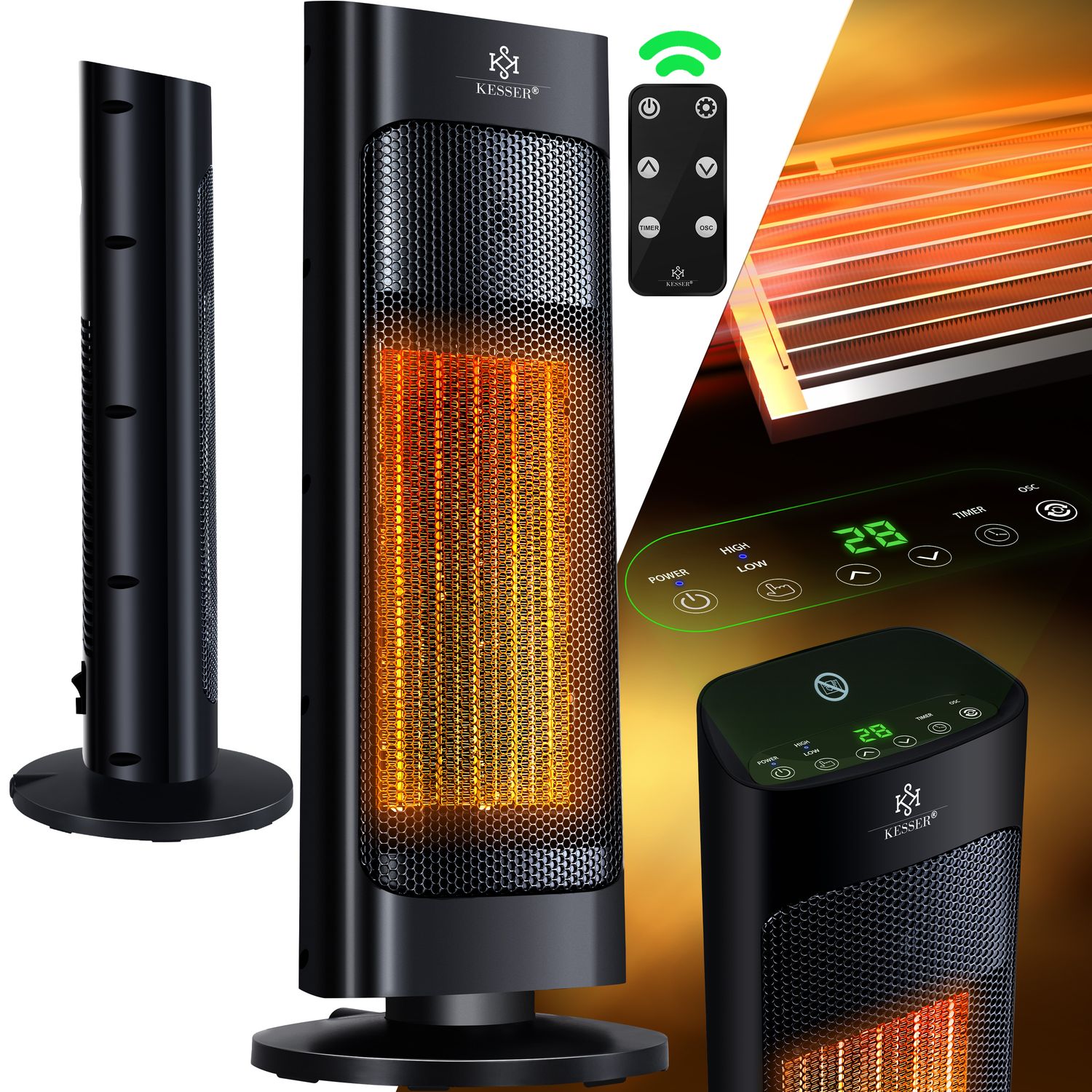 KESSER&reg; Heizl&uuml;fter mit Fernbedienung energiesparend leise 2000W Keramik Heizstrahler Standheizstrahler 15-30&deg;C - Schnellheizer mit 80&deg; Oszillationsfunktion 24h Timer  Heizung Turmheizstrahler 