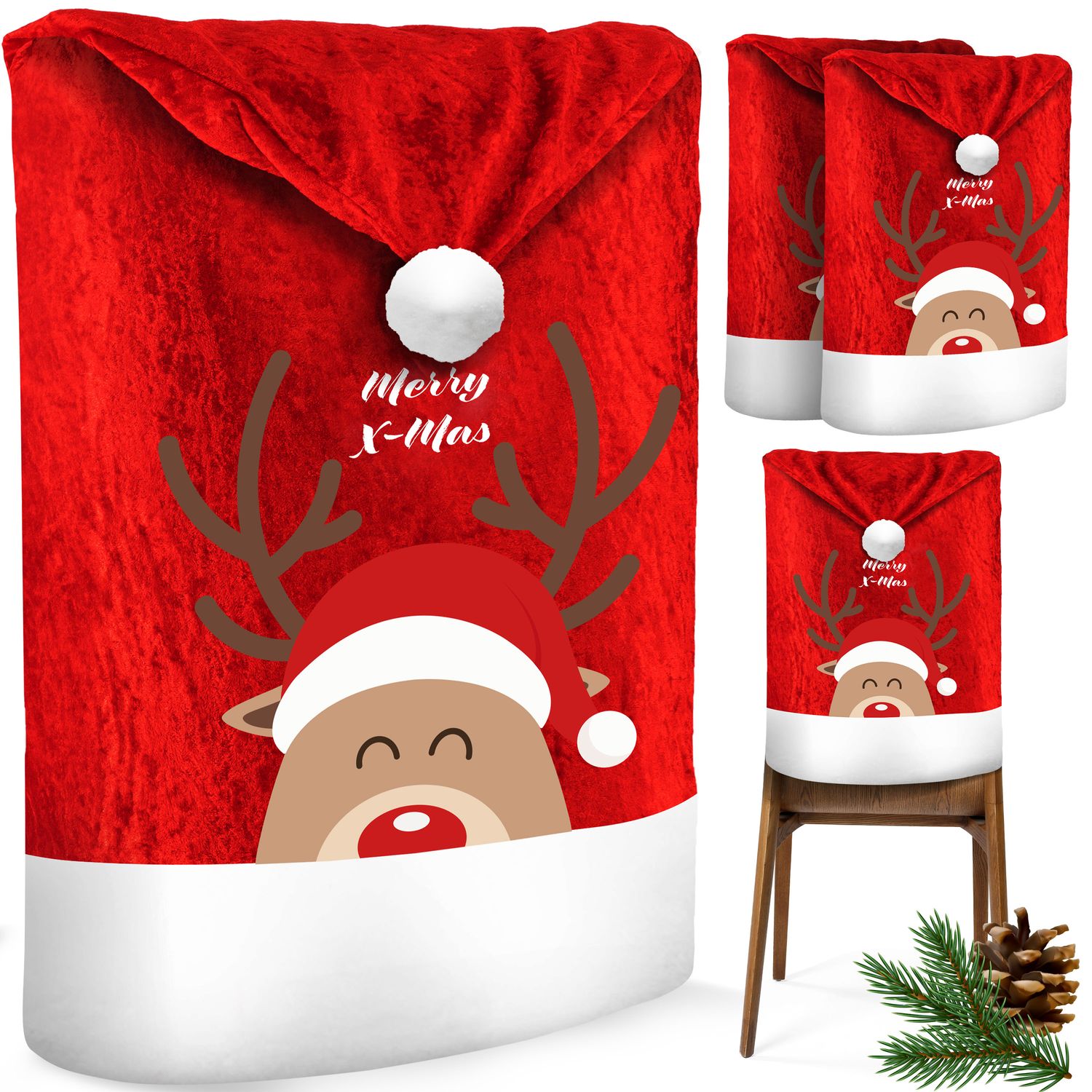 KESSER&reg; Premium Weihnachtsstuhl&uuml;berzug Set Stuhlhussen f&uuml;r Weihnachten Nikolausm&uuml;tze Stuhlbezug Husse Weihnachtsdeko f&uuml;r St&uuml;hle &Uuml;berzieher - Stuhlabdeckung im weihnachtlichen Design 