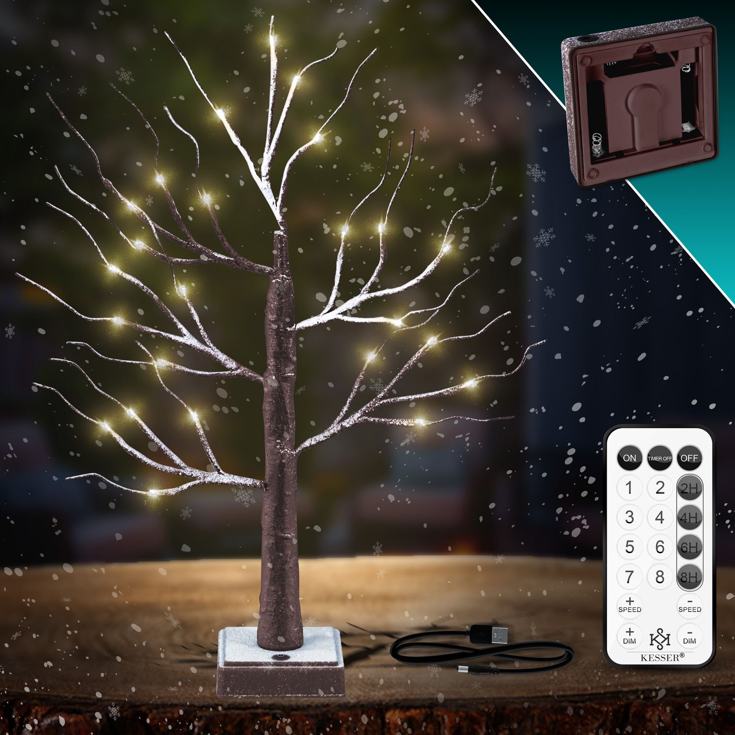 KESSER&reg; Lichterbaum Birkenbaum 60cm LED Mit Fernbedienung Timer 8 Modi Lichterzweige f&uuml;r Innen Warmwei&szlig; LEDs B&auml;umchen Birken Weihnachtsdeko f&uuml;r Weihnachten Zuhause Party Geburtstag Innendekoration 