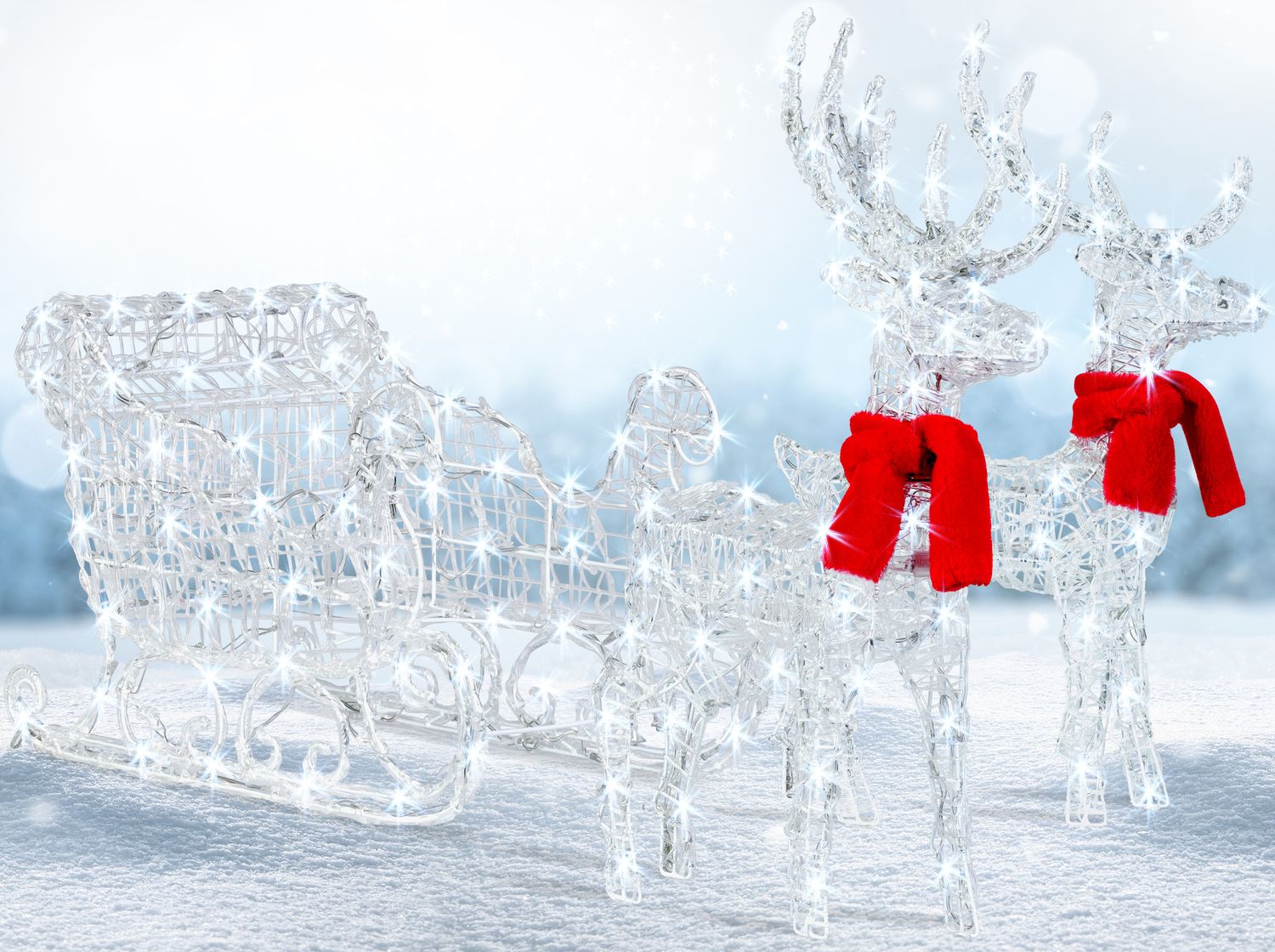 KESSER&reg; 240er LED Rentiere mit Schlitten wei&szlig; Timer Weihnachtsbeleuchtung f&uuml;r au&szlig;en und innen Weihnachtsfigur Weihnachtsdekoration 