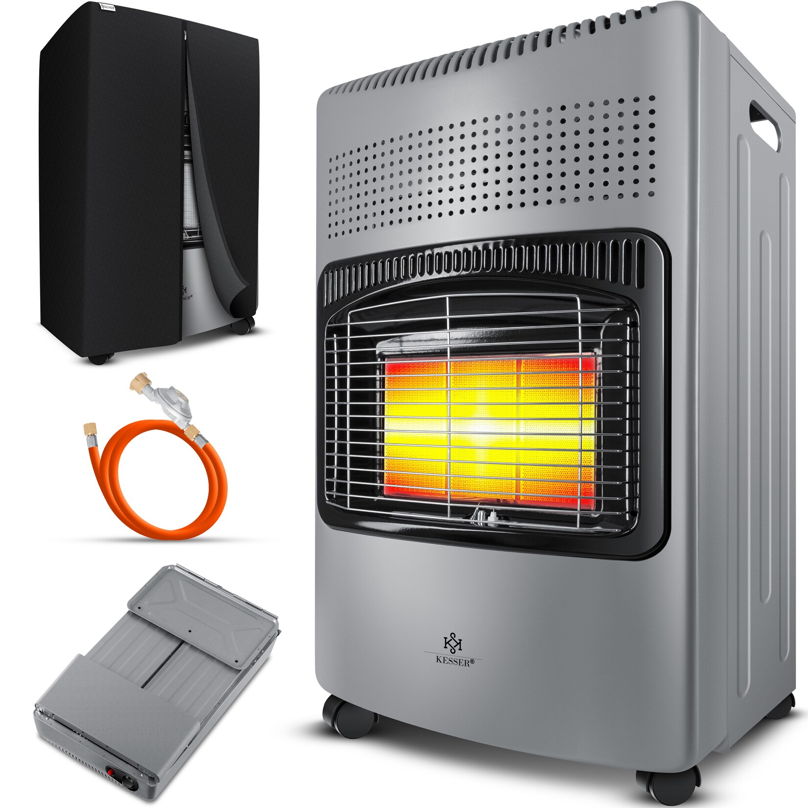 ® 4200 Watt Keramik Gasheizer inkl. Gasdruckregler Gasschlauch + Schutzhülle - Gasheizofen, Heizstrahler Gasheizgerät, Infrarot Keramikbrenner, Butan- oder Propangasflaschen bis