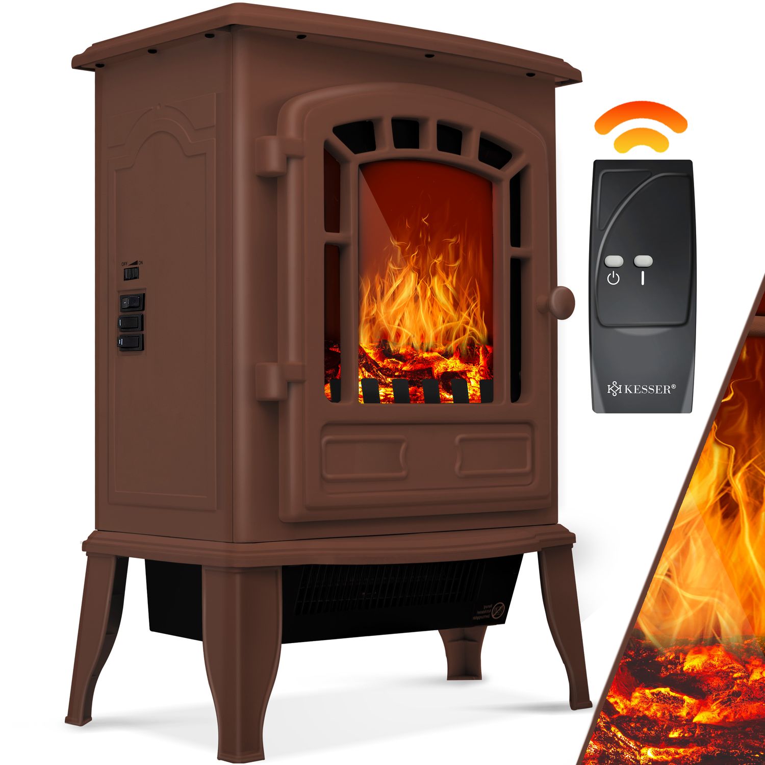 KESSER&reg; Elektrokamin mit Heizl&uuml;fter & Fernbedienung 2000W Elektro Kamin Elektrischer Heizung LED Kaminfeuer Effekt Kaminofen Flammeneffekt Heizer Ofen ger&auml;uscharm regelbar 