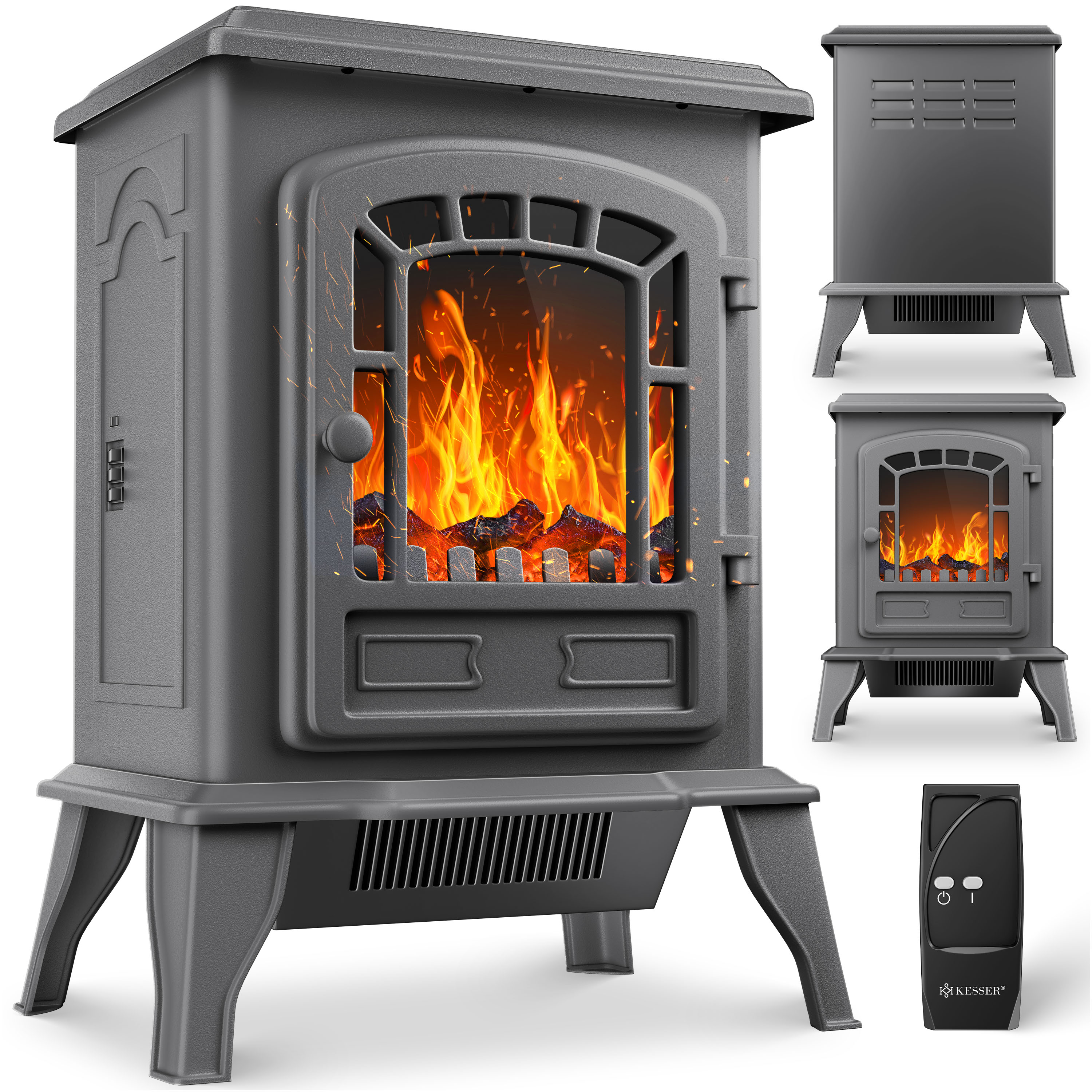 KESSER&reg; Elektrokamin mit Heizl&uuml;fter & Fernbedienung 2000W Elektro Kamin Elektrischer Heizung LED Kaminfeuer Effekt Kaminofen Flammeneffekt Heizer Ofen ger&auml;uscharm regelbar 