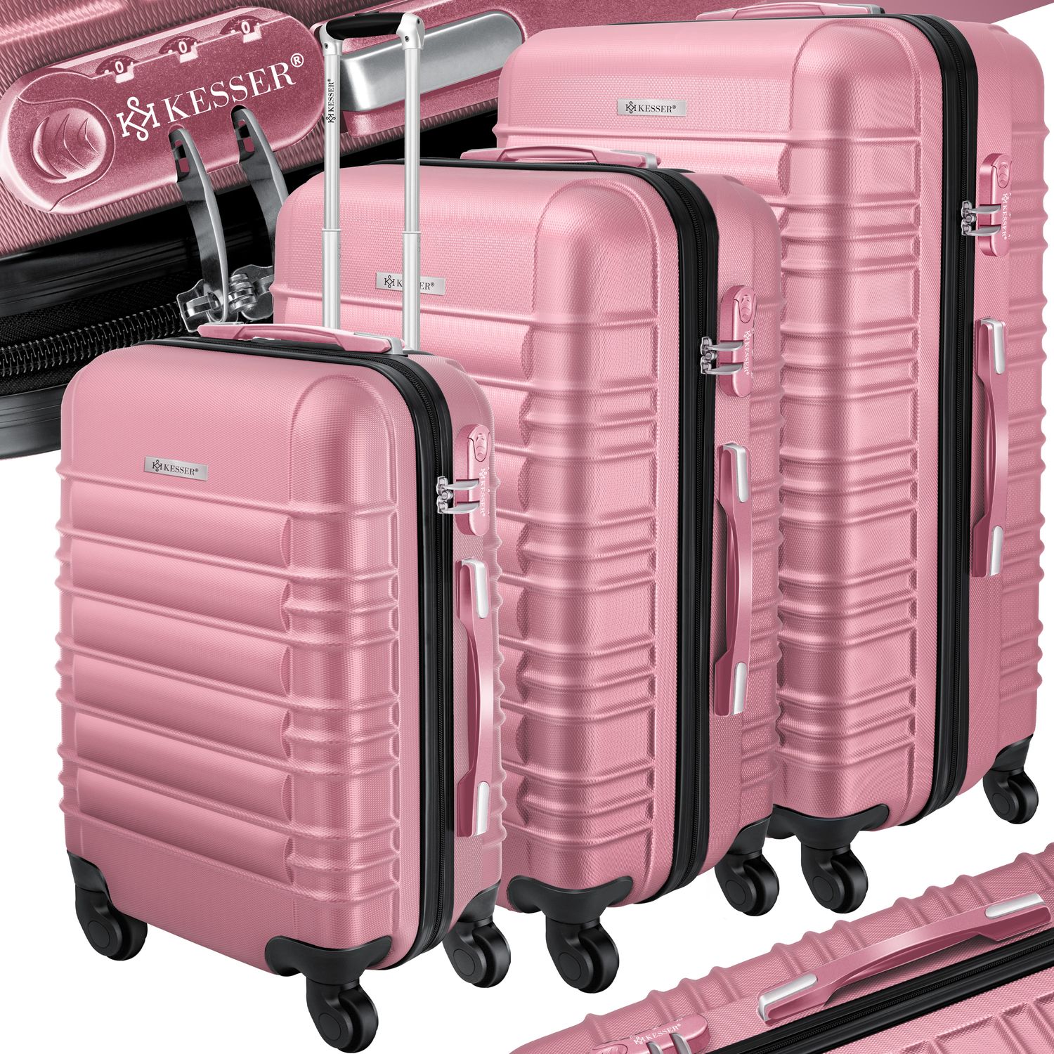 KESSER&reg; 3tlg. Hartschalenkofferset Hartschalenkoffer Reisekoffer Set Reisekofferset Trolley Koffer Inkl. Kofferwaage + Gep&auml;ckanh&auml;nger Rollkoffer Schloss 4 Rollen ABS-Hartschale Teleskopgriff M-L-XL 