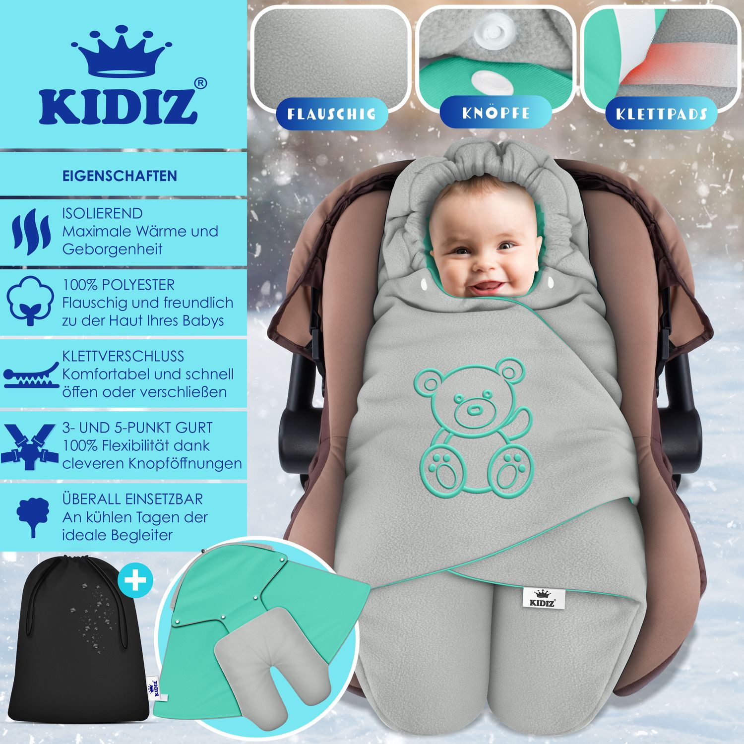KIDIZ Baby Einschlagdecke Babyschale Winter Herbst Babydecke mit Kapuze &  Tasche Universal Fusack kompatibel mit Maxi-Cosi, Rmer, Buggy, Kinderwagen  & Autositz isolierend gegen Wind, Nsse & Klte bei Marktkauf online  bestellen