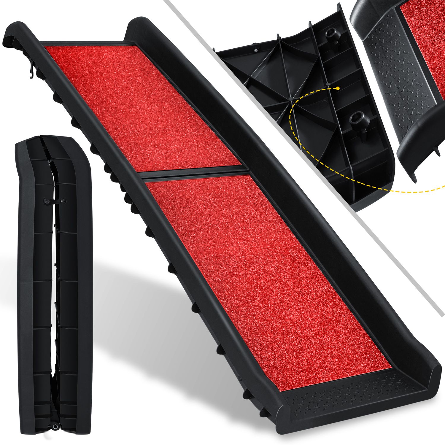 KESSER&reg; Hunderampe Hundetreppe Hundeautorampe Auto klappbar Kofferraumrampe f&uuml;r Haustiere Einstiegshilfe f&uuml;r Kofferraum, bis 90 kg, 156x40cm, leicht Stabil, rutschfest Hunde-Treppe , Schwarz 