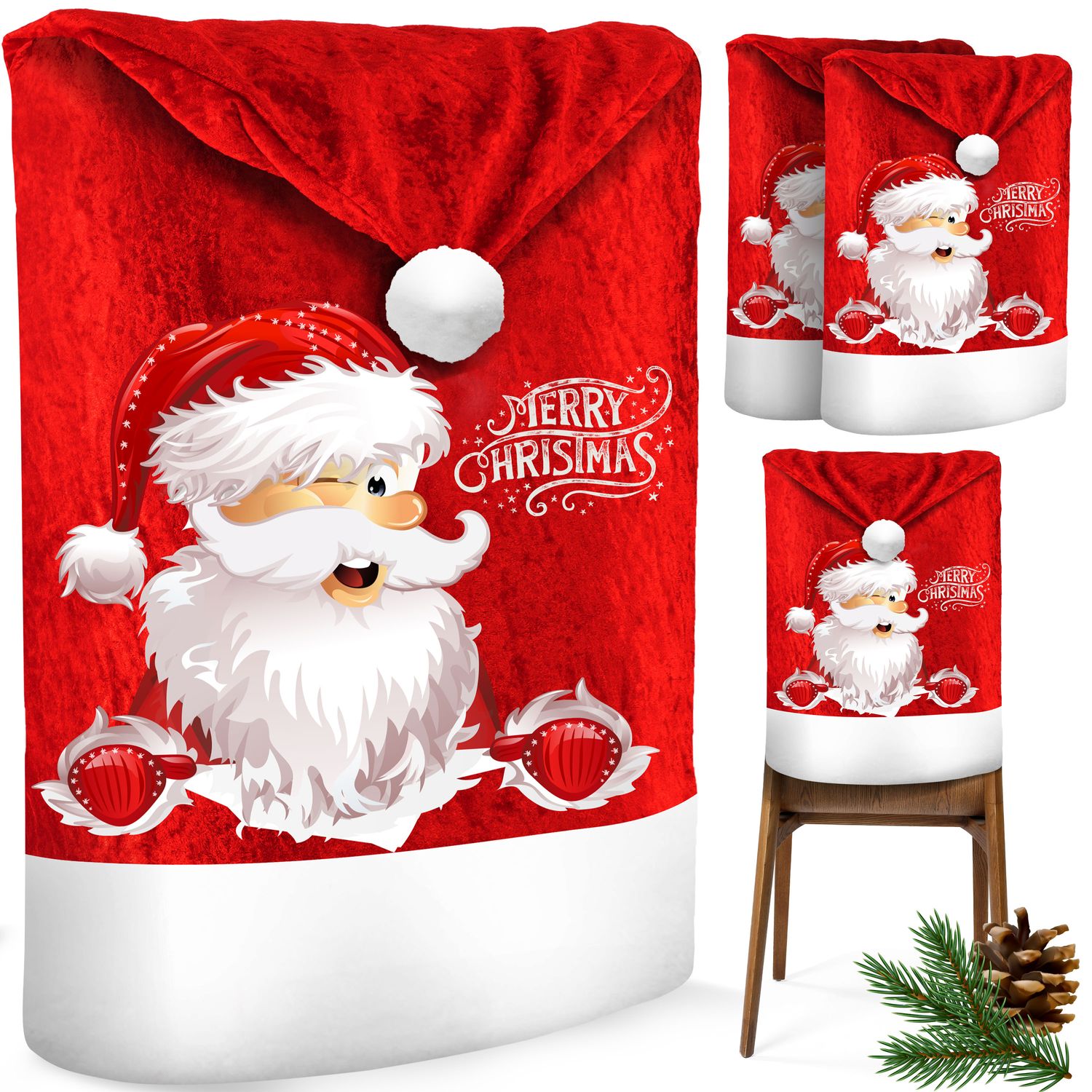 KESSER&reg; Premium Weihnachtsstuhl&uuml;berzug Set Stuhlhussen f&uuml;r Weihnachten Nikolausm&uuml;tze Stuhlbezug Husse Weihnachtsdeko f&uuml;r St&uuml;hle &Uuml;berzieher - Stuhlabdeckung im weihnachtlichen Design 