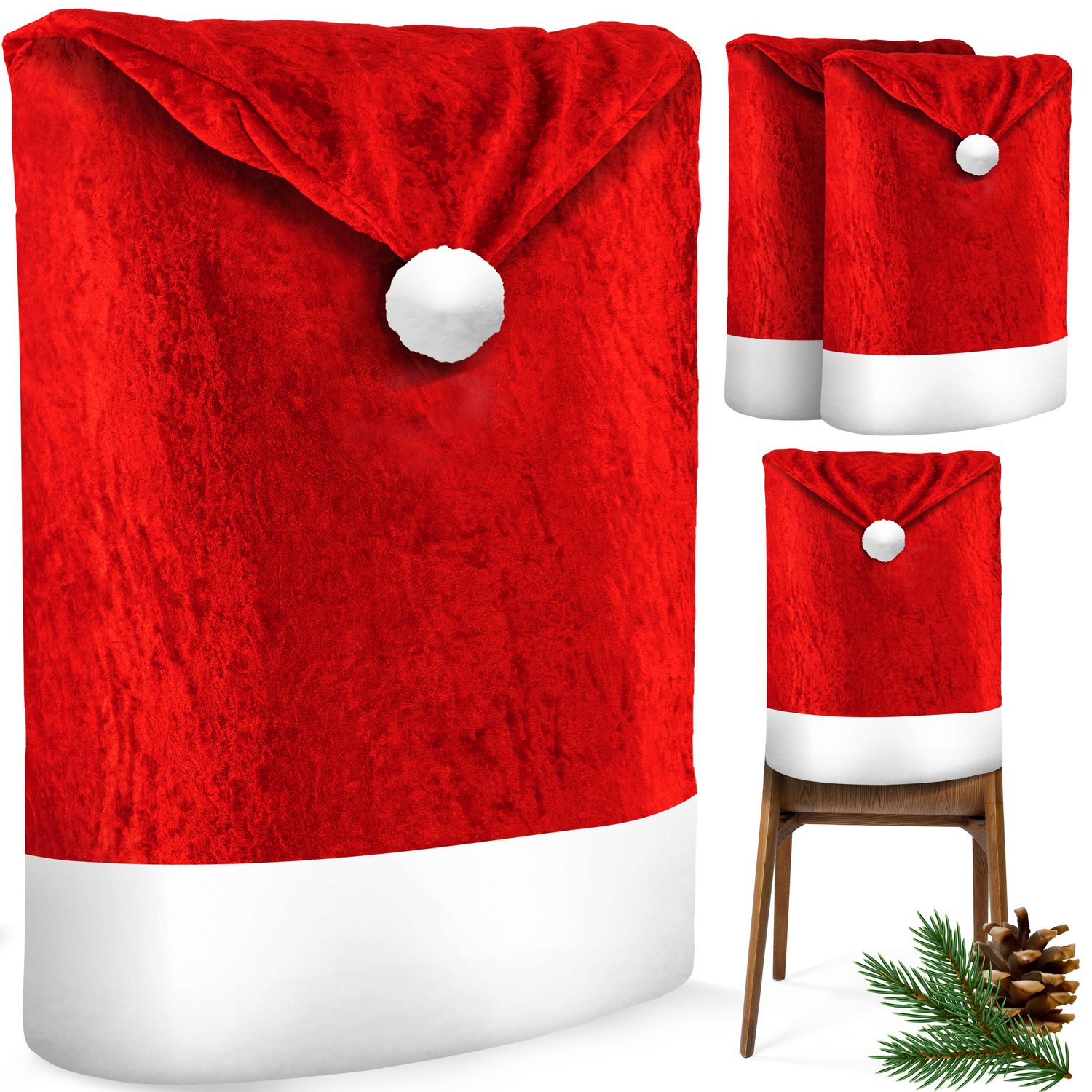 KESSER&reg; Premium Weihnachtsstuhl&uuml;berzug Set Stuhlhussen f&uuml;r Weihnachten Nikolausm&uuml;tze Stuhlbezug Husse Weihnachtsdeko f&uuml;r St&uuml;hle &Uuml;berzieher - Stuhlabdeckung im weihnachtlichen Design 