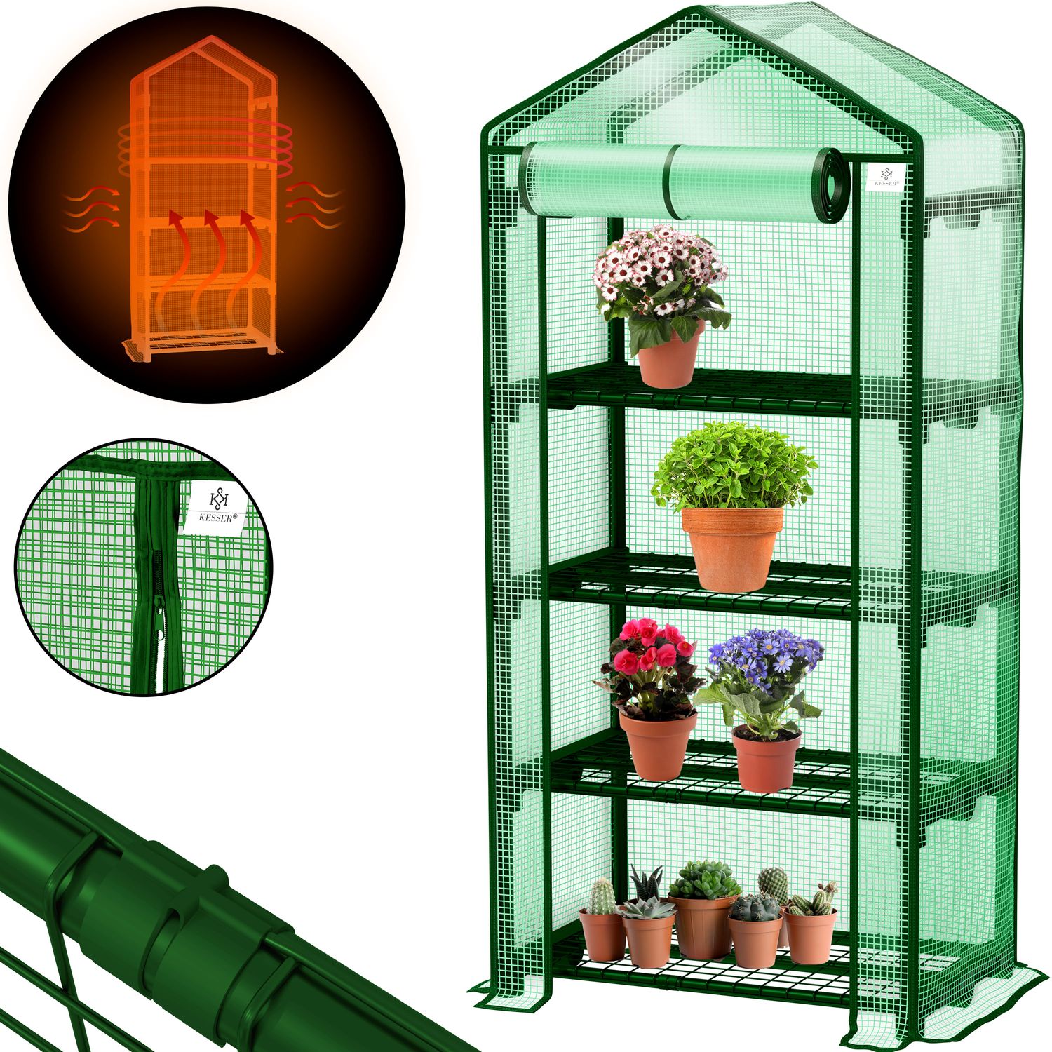 KESSER&reg; Premium Foliengew&auml;chshaus Gew&auml;chshaus mit 4 Etagen - 69 x 50 x 158 cm Treibhaus mit 4 Regalen - Platzsparend, Hochwertiges Anzuchthaus Garten Balkon Stabil & Einfach zu Montieren 