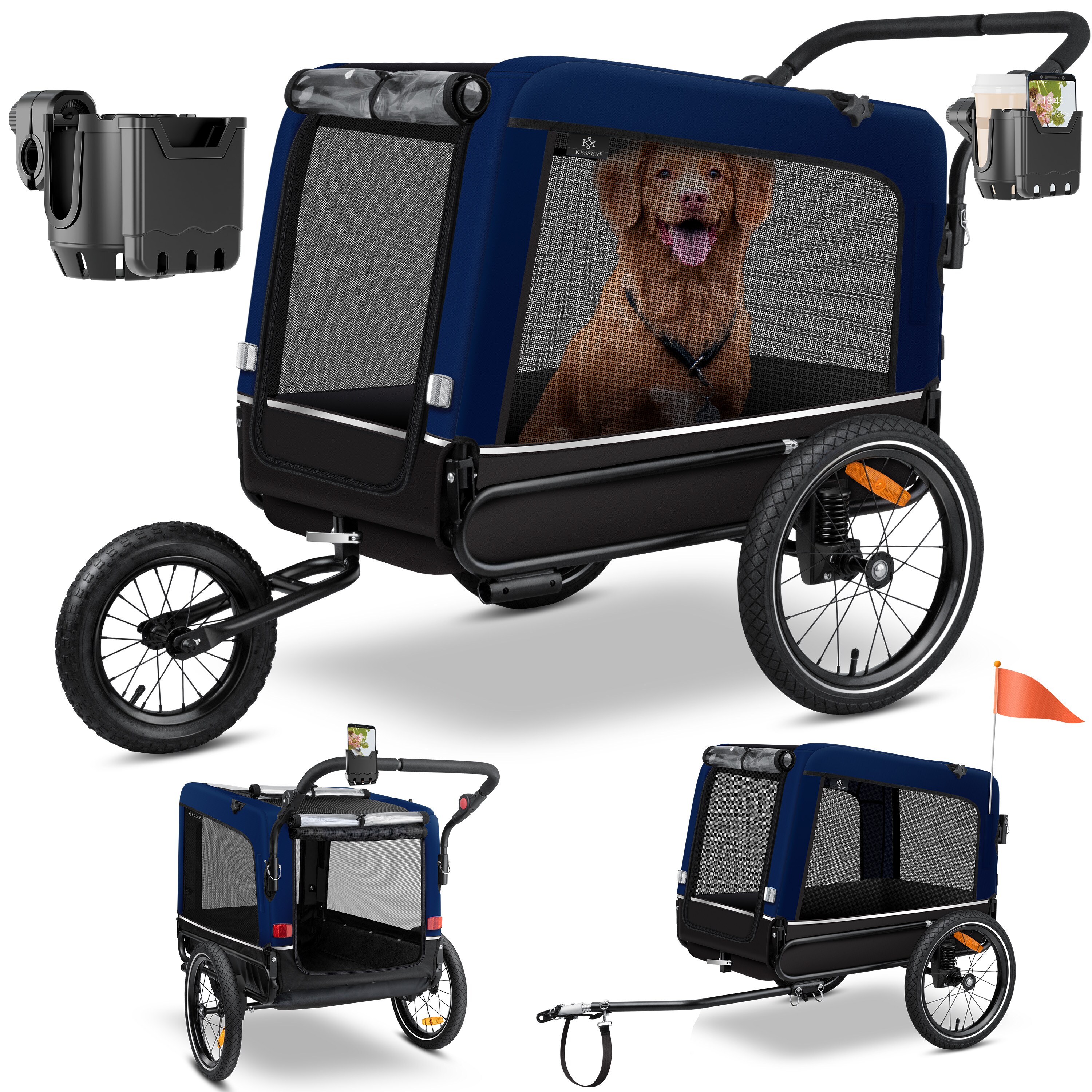 KESSER&reg; Hundeanh&auml;nger Boxer 3-in-1 Hundebuggy & Jogger Fahrradanh&auml;nger gro&szlig; ca. 240 Liter Volumen, gefedert, 360&deg; Grad Vorderrad, 600D Oxford Canvas, SmartSpace Concept, maximale Belastbarkeit: 40 kg 