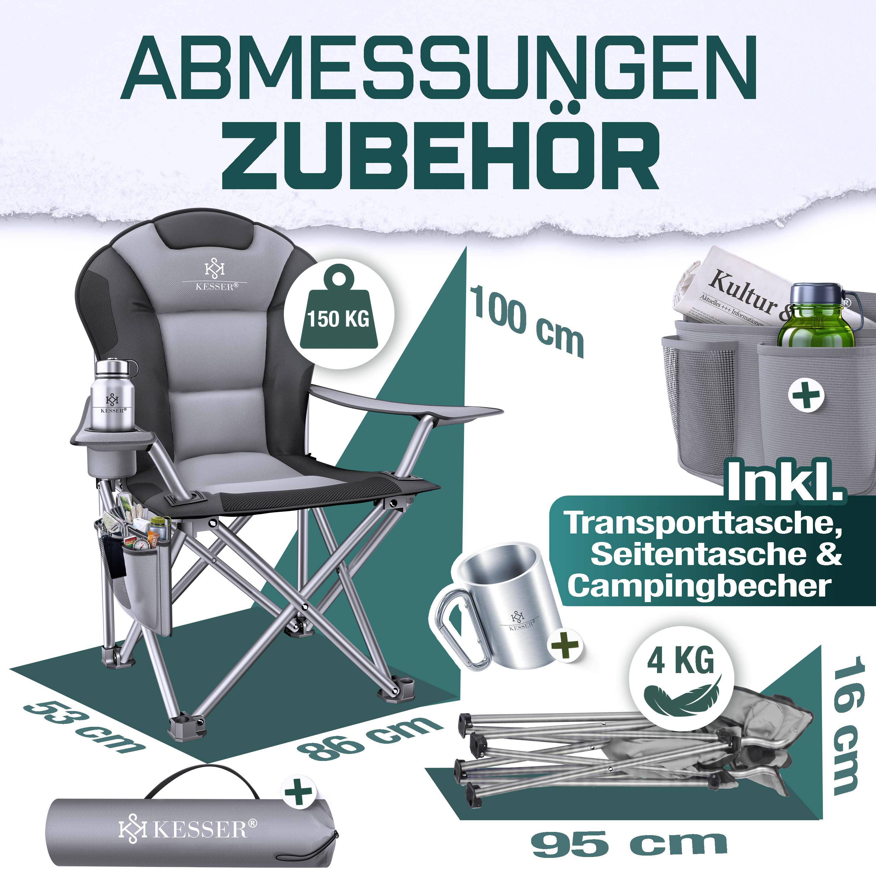 KESSER® Campingstuhl faltbar bis 150 kg Angelstuhl Faltstuhl Klappstuhl Gepolstert mit Armlehnen, Getränkehalter + Tasche mit hoher Rückenlehne, Strandstuhl, Klapphocker bei Marktkauf online bestellen
