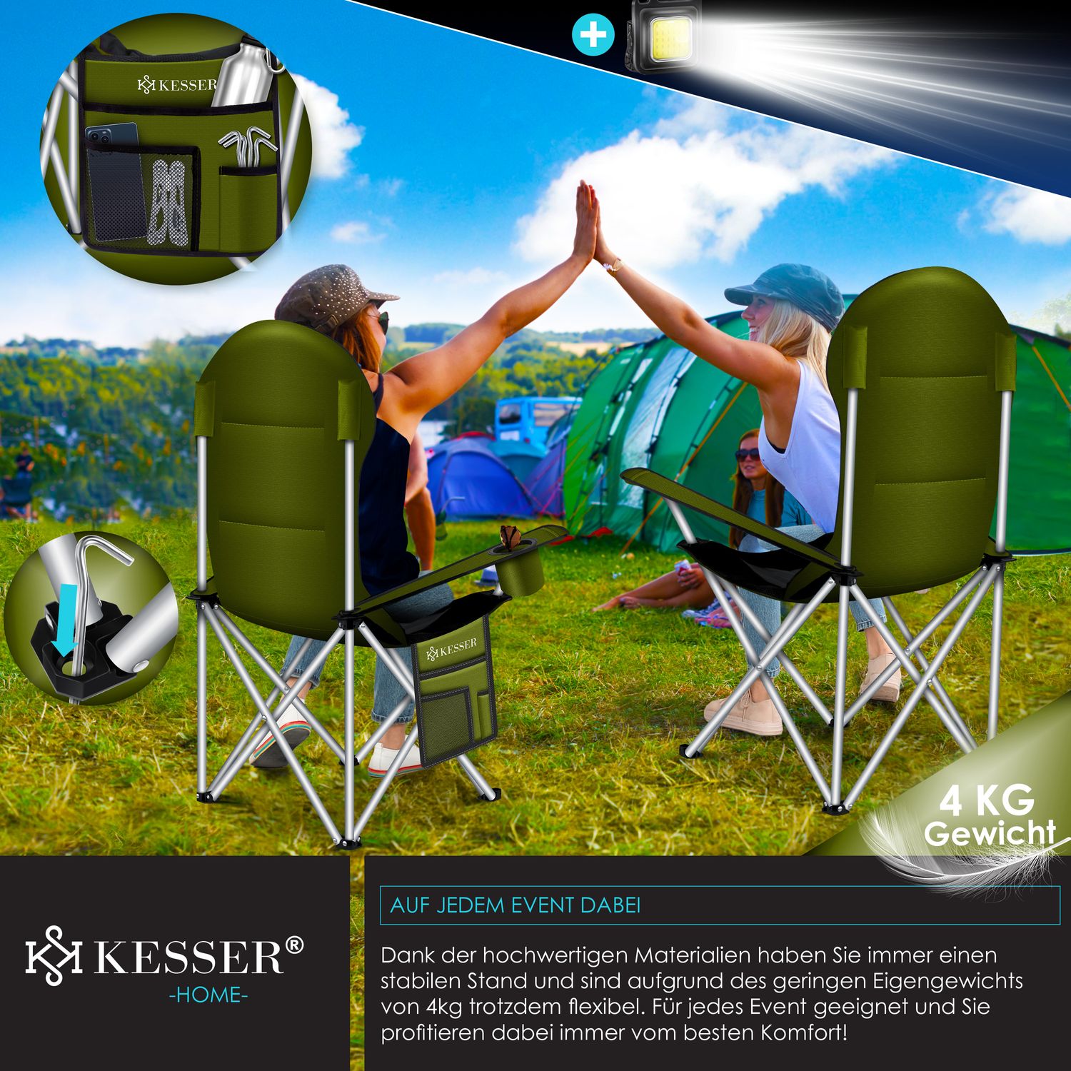 KESSER Campingstuhl faltbar bis 150 kg Angelstuhl Faltstuhl Klappstuhl  Gepolstert mit Armlehnen, Getrnkehalter + Tasche mit hoher Rckenlehne,  Strandstuhl, Klapphocker bei Marktkauf online bestellen