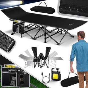 KESSER® Campingbett Feldbett Klappbar Klappbett Campingliege inkl. Tragetasche + Seitentasche Stabiles Feldbett 250kg Belastbar Metallrohr 600D Oxfordgewebe Tragbar Liege Reise Bequem 