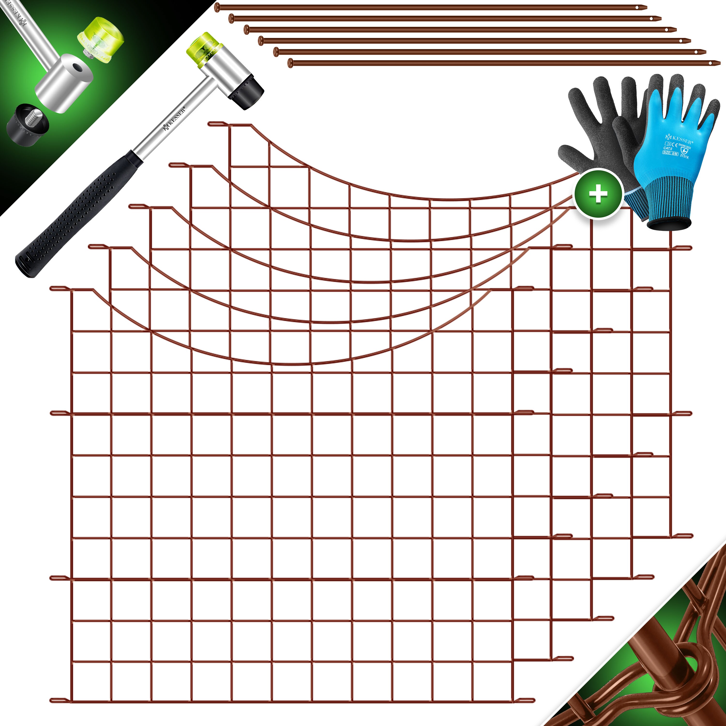 KESSER&reg; Teichzaun Gartenzaun Steckzaun Komplettset Metall Zaunelemente Inkl. Hammer + Befestigungsst&auml;ben, Zaun zum stecken f&uuml;r Garten, Oberbogen Rund Gitterzaun Set Freigehege f&uuml;r Hunde 
